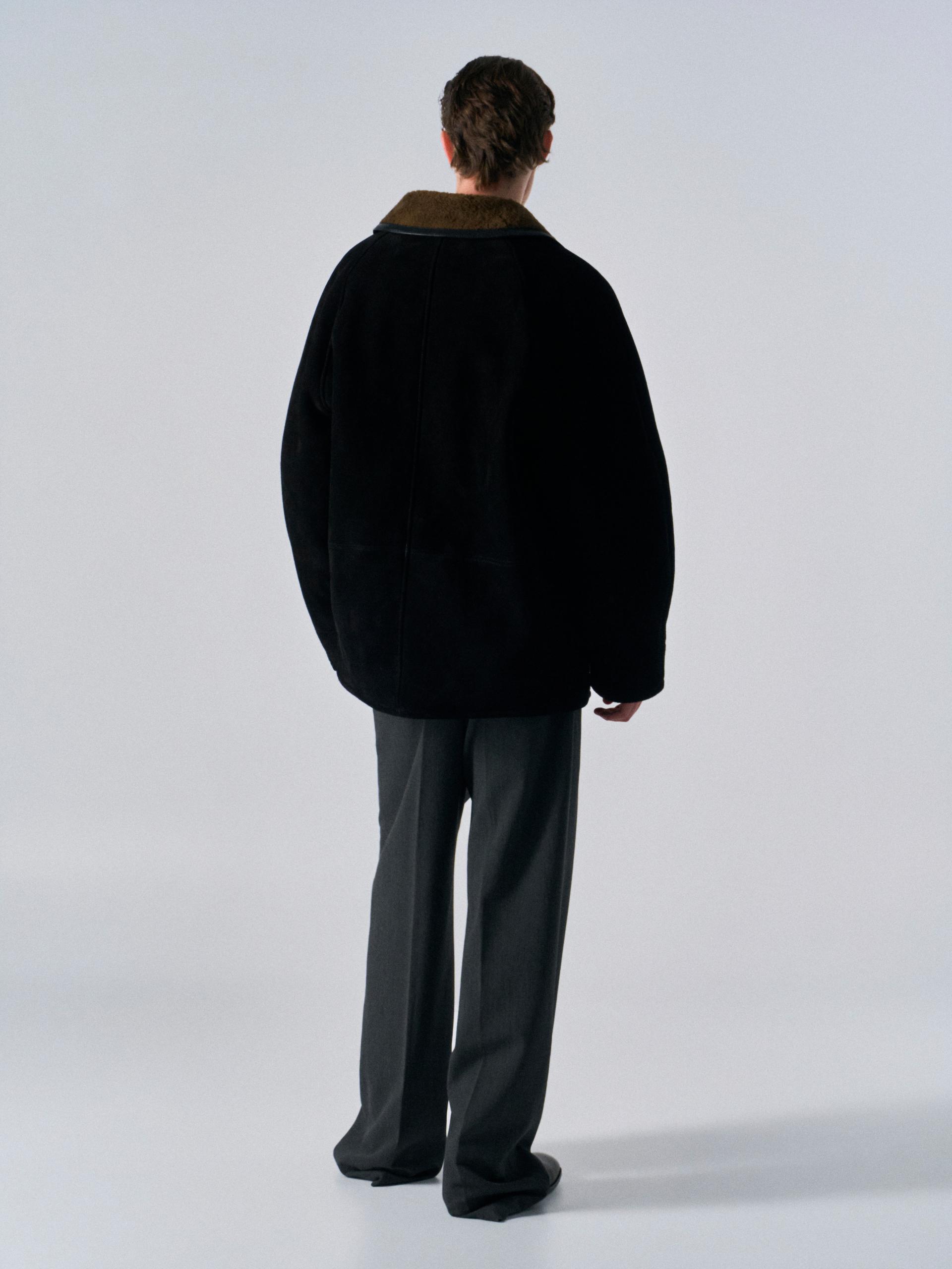Brogan cow suede shearling car coat ink