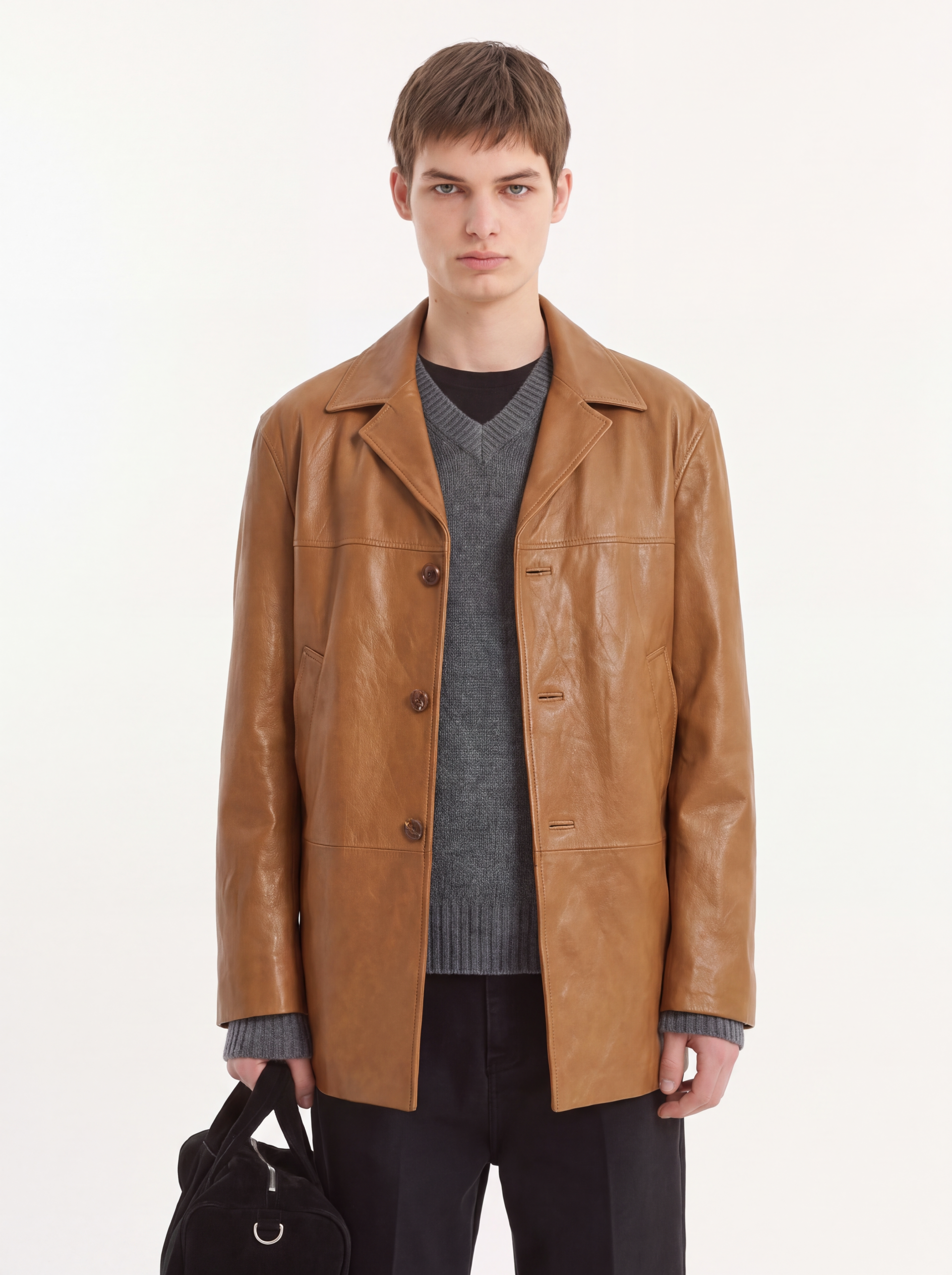 vincent vegan leather car coat peanut