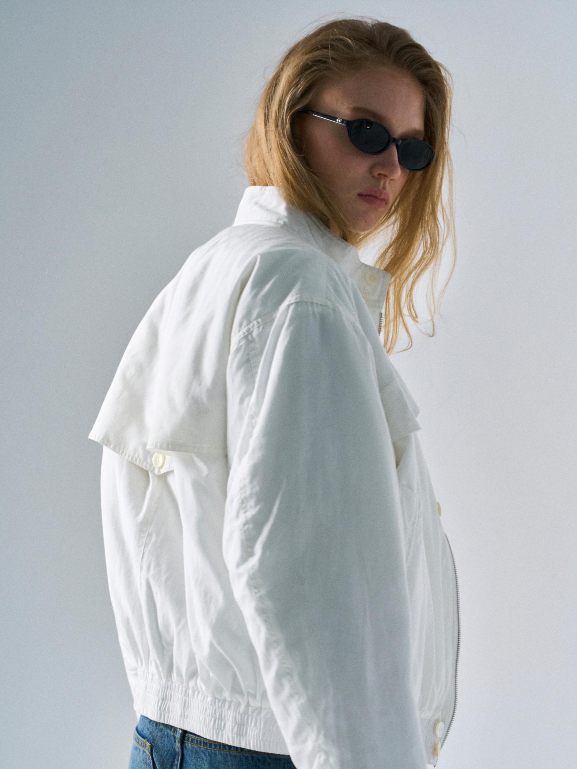 Cedric funnel-neck silk blouson white