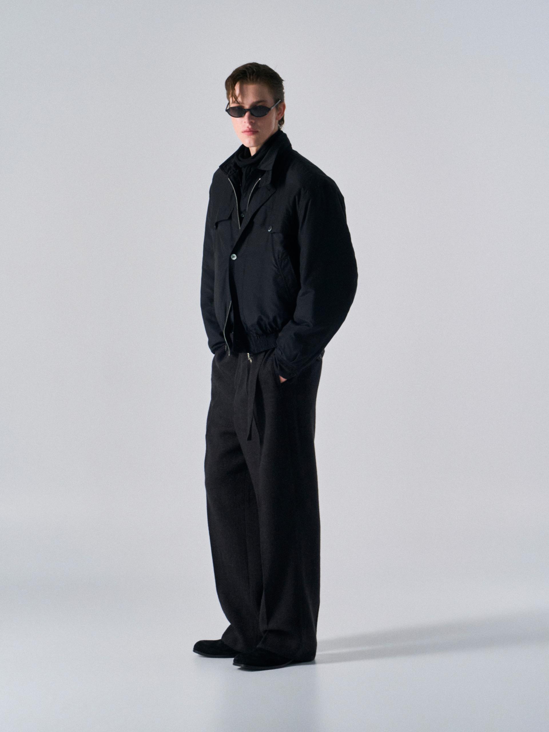 Cedric funnel-neck silk blouson black