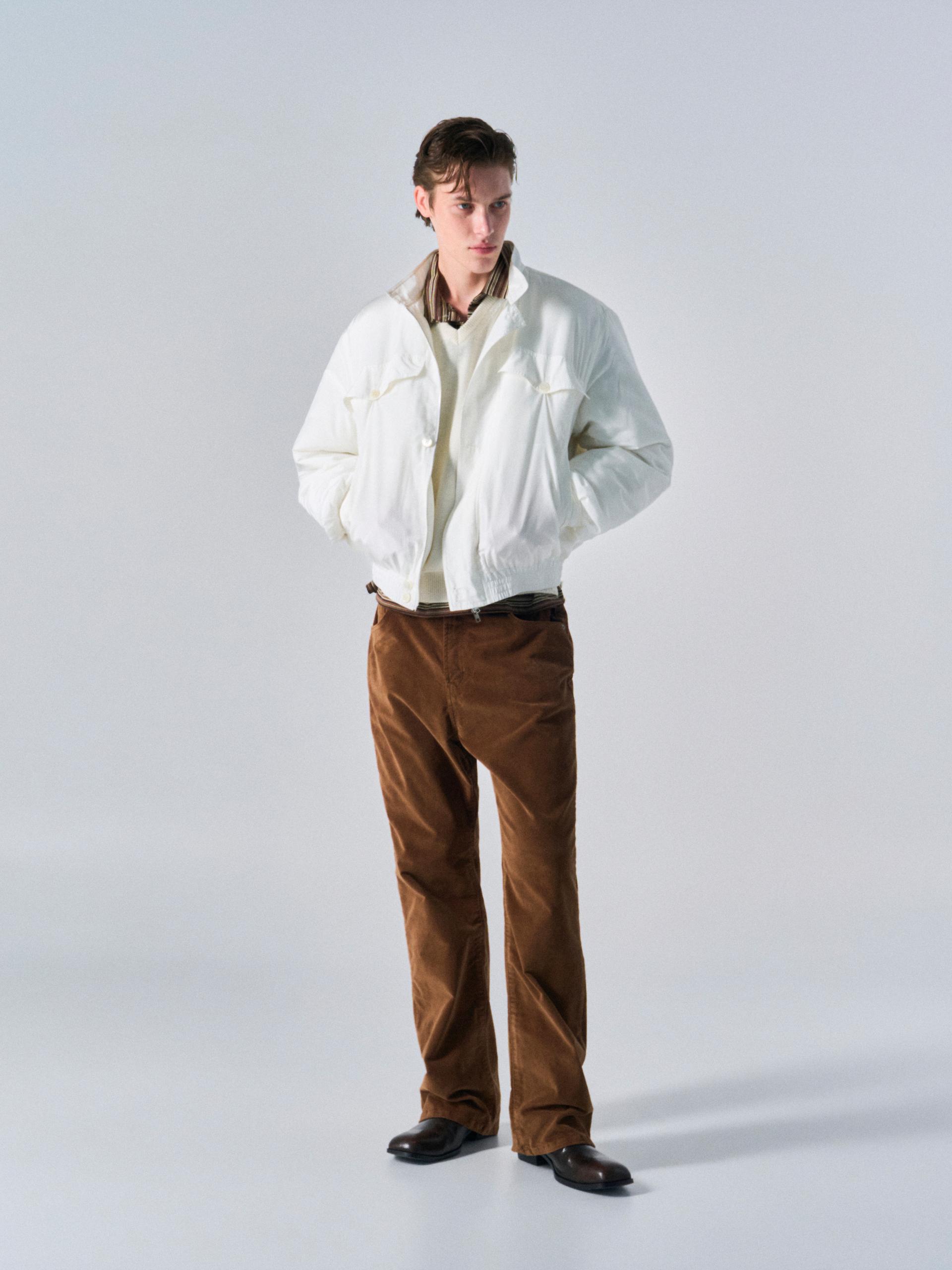 Cedric funnel-neck silk blouson white