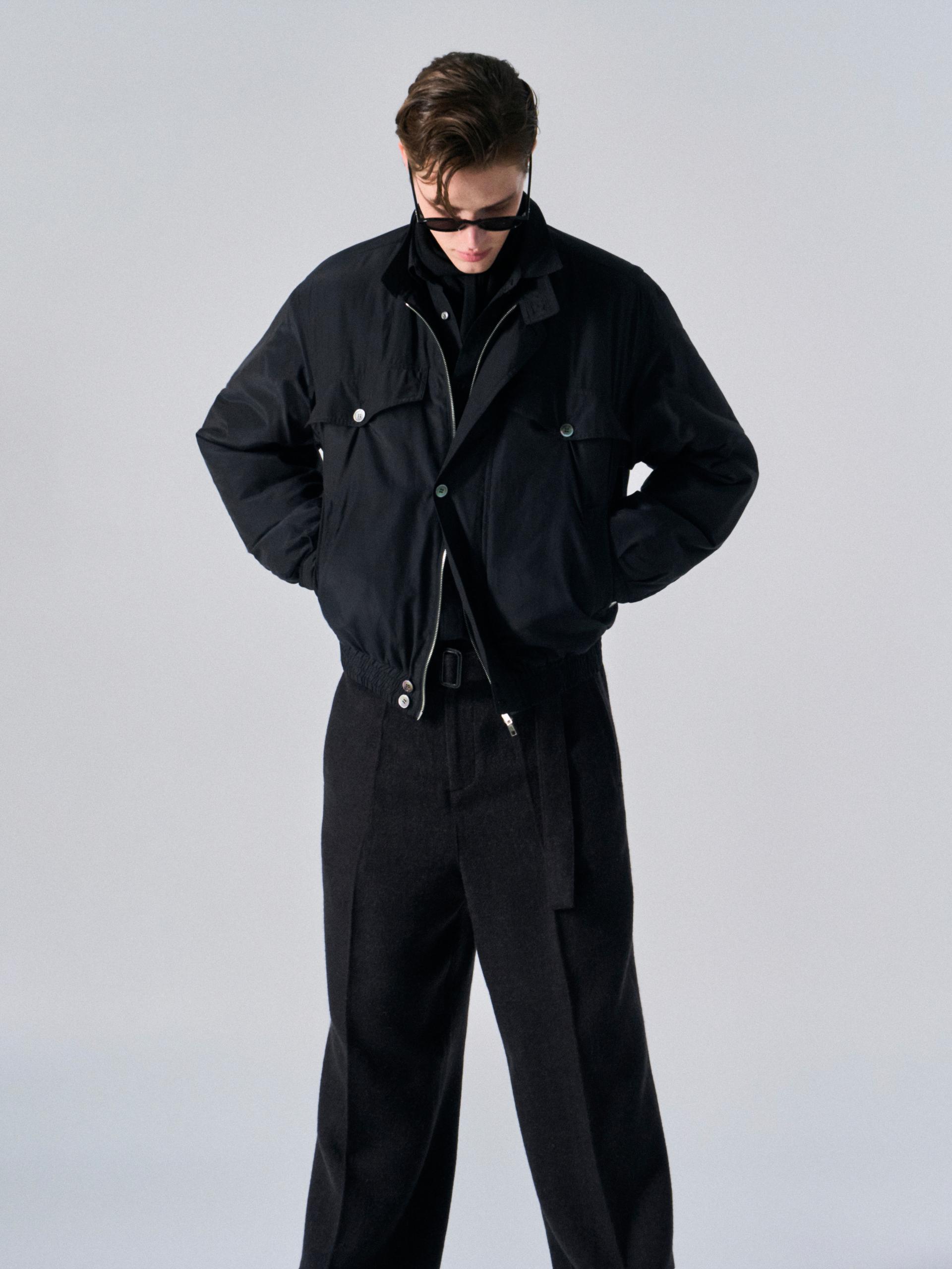 Cedric funnel-neck silk blouson black