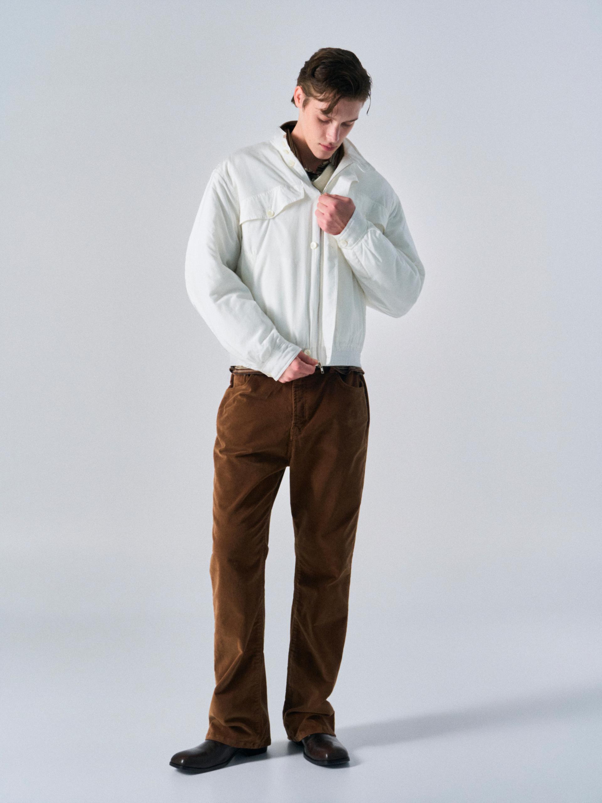 Cedric funnel-neck silk blouson white