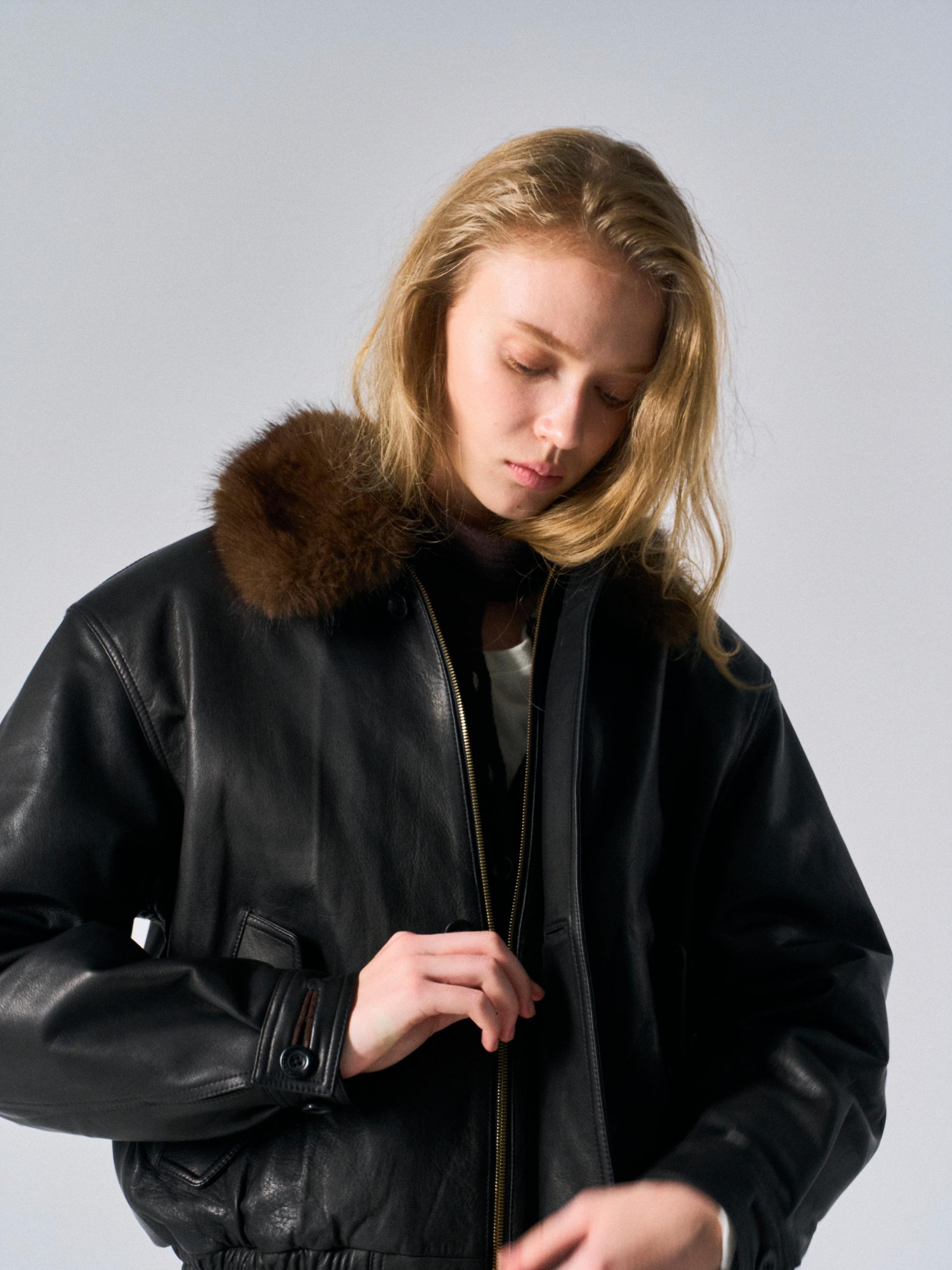 Afton padded leather jacket espresso