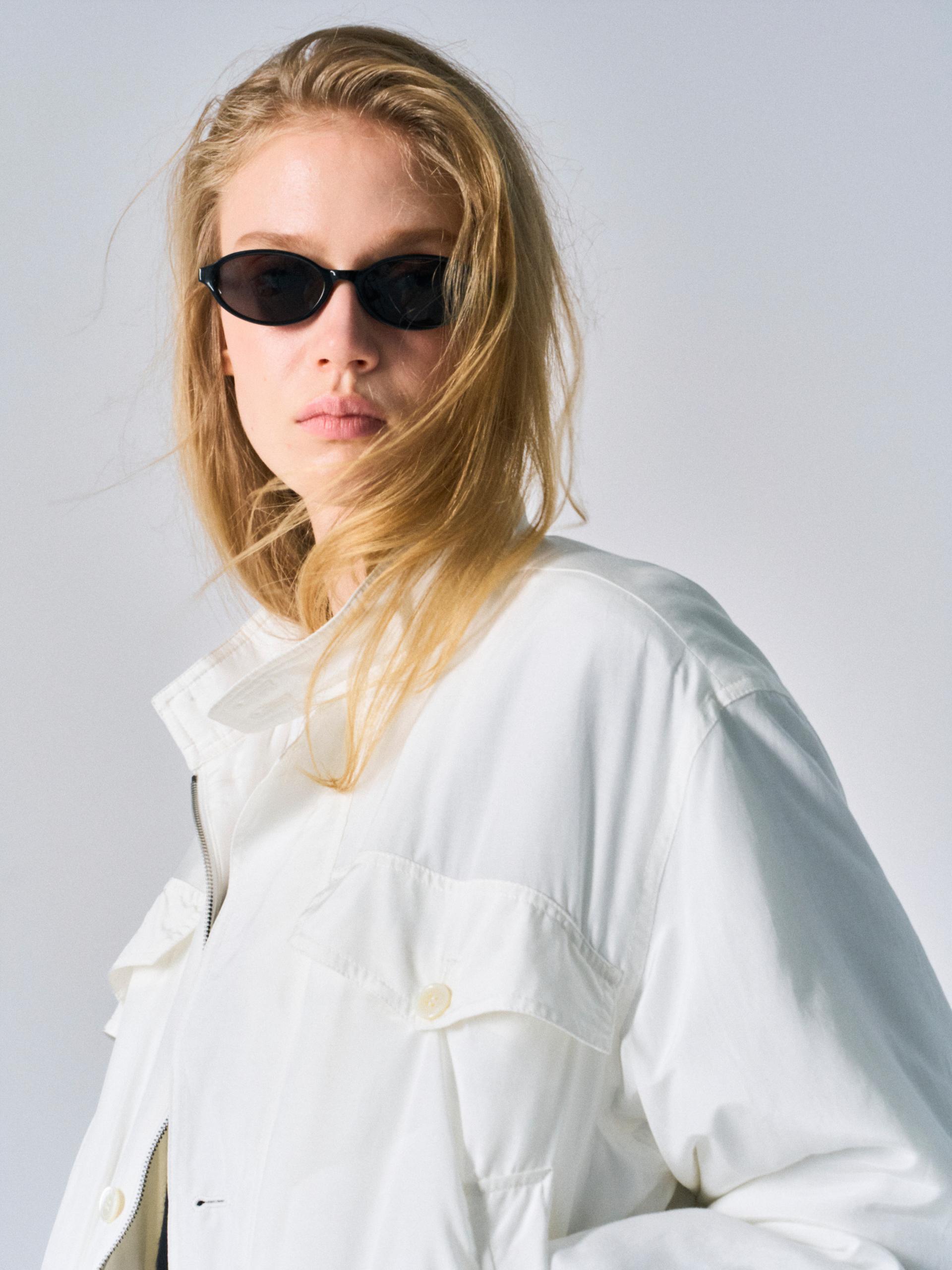 Cedric funnel-neck silk blouson white