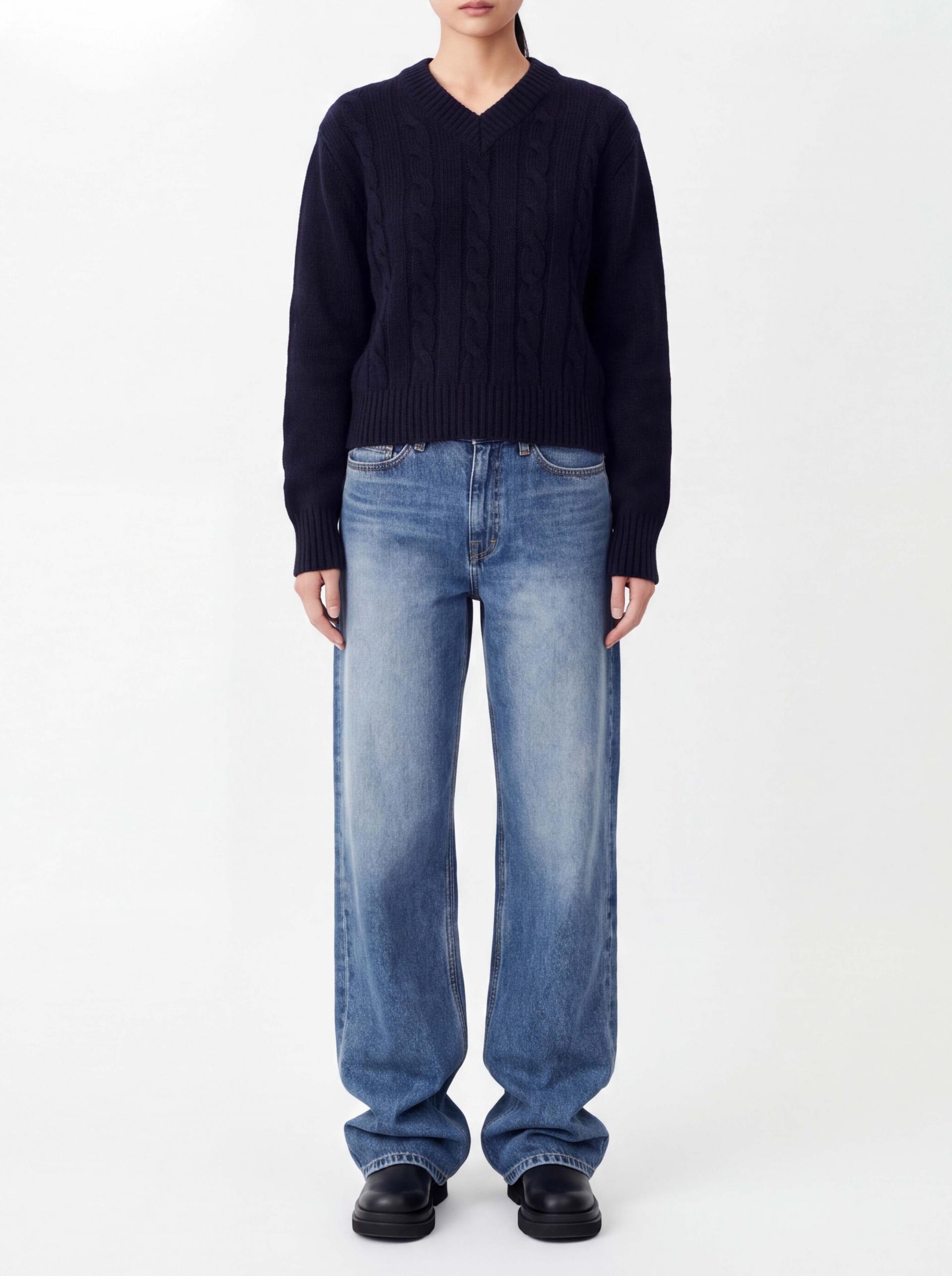 tasmania super wool cable knit navy