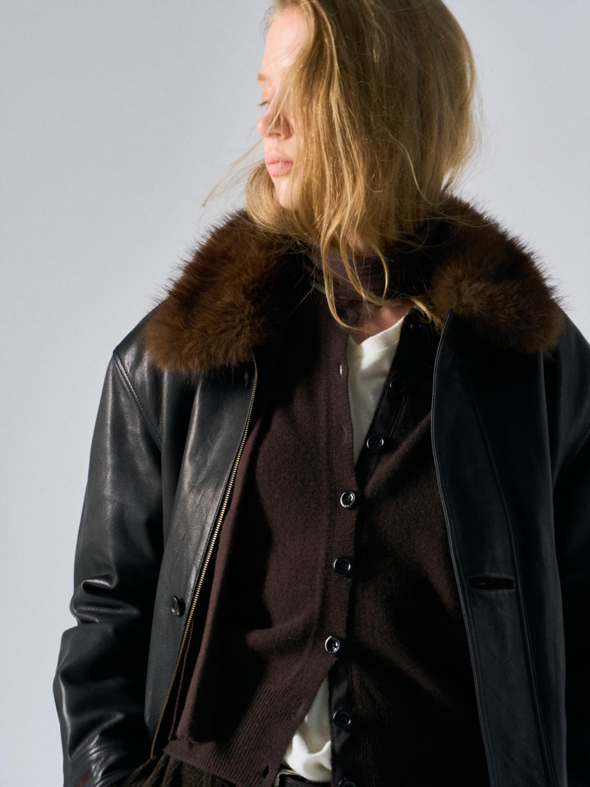 Afton padded leather jacket espresso