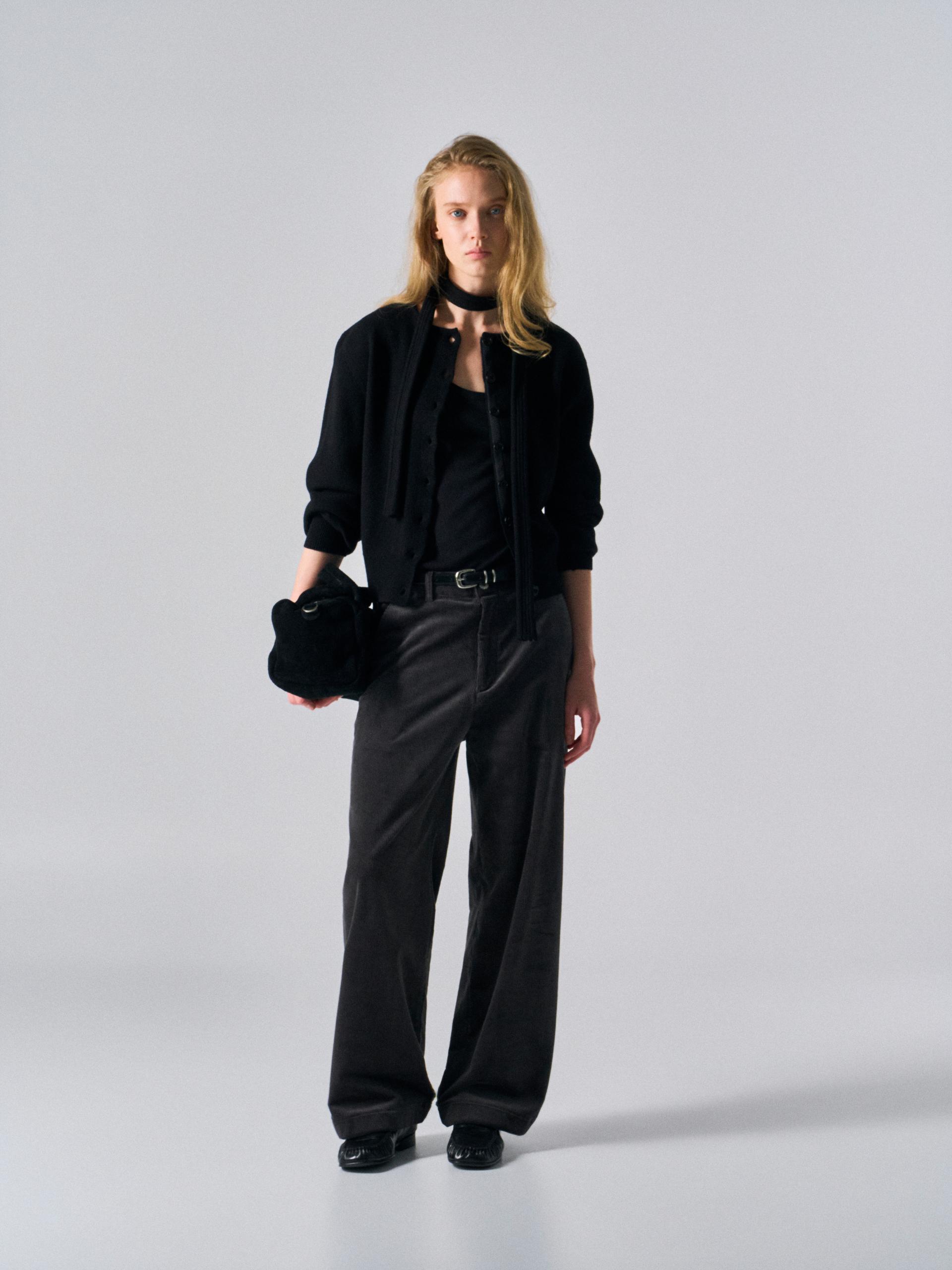 Lou border scarf cardigan black