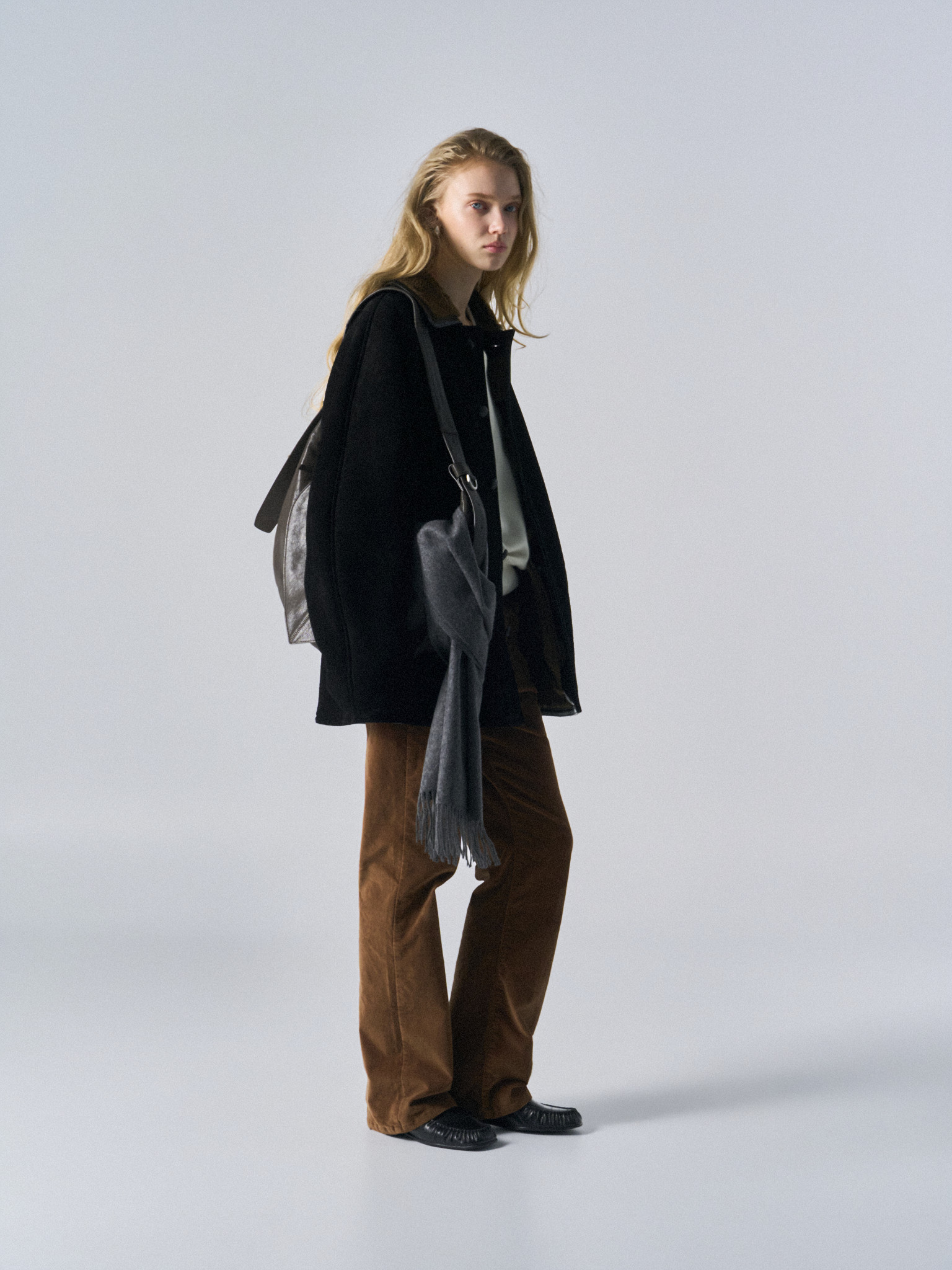Brogan cow suede shearling car coat ink