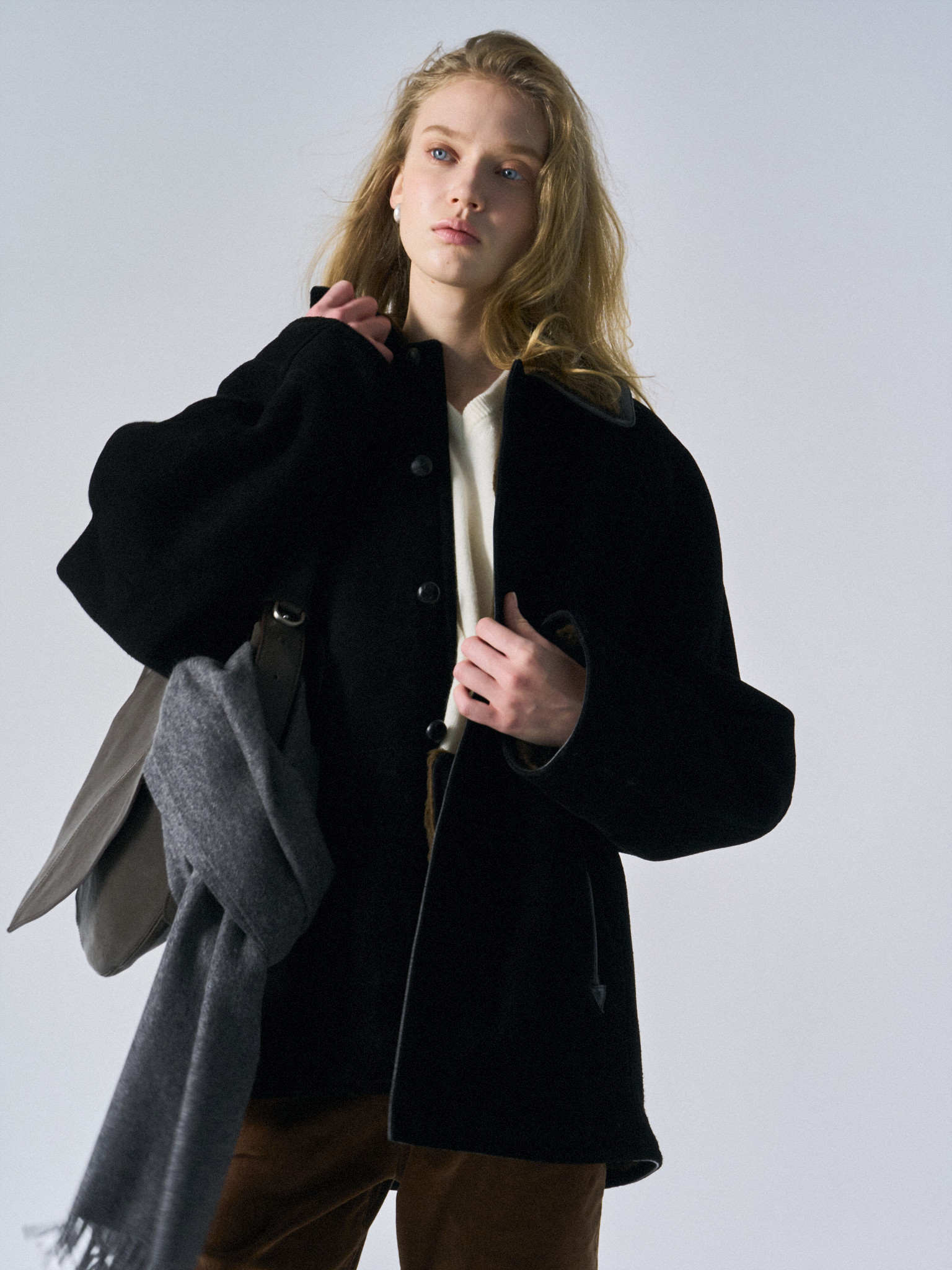 Brogan cow suede shearling car coat ink