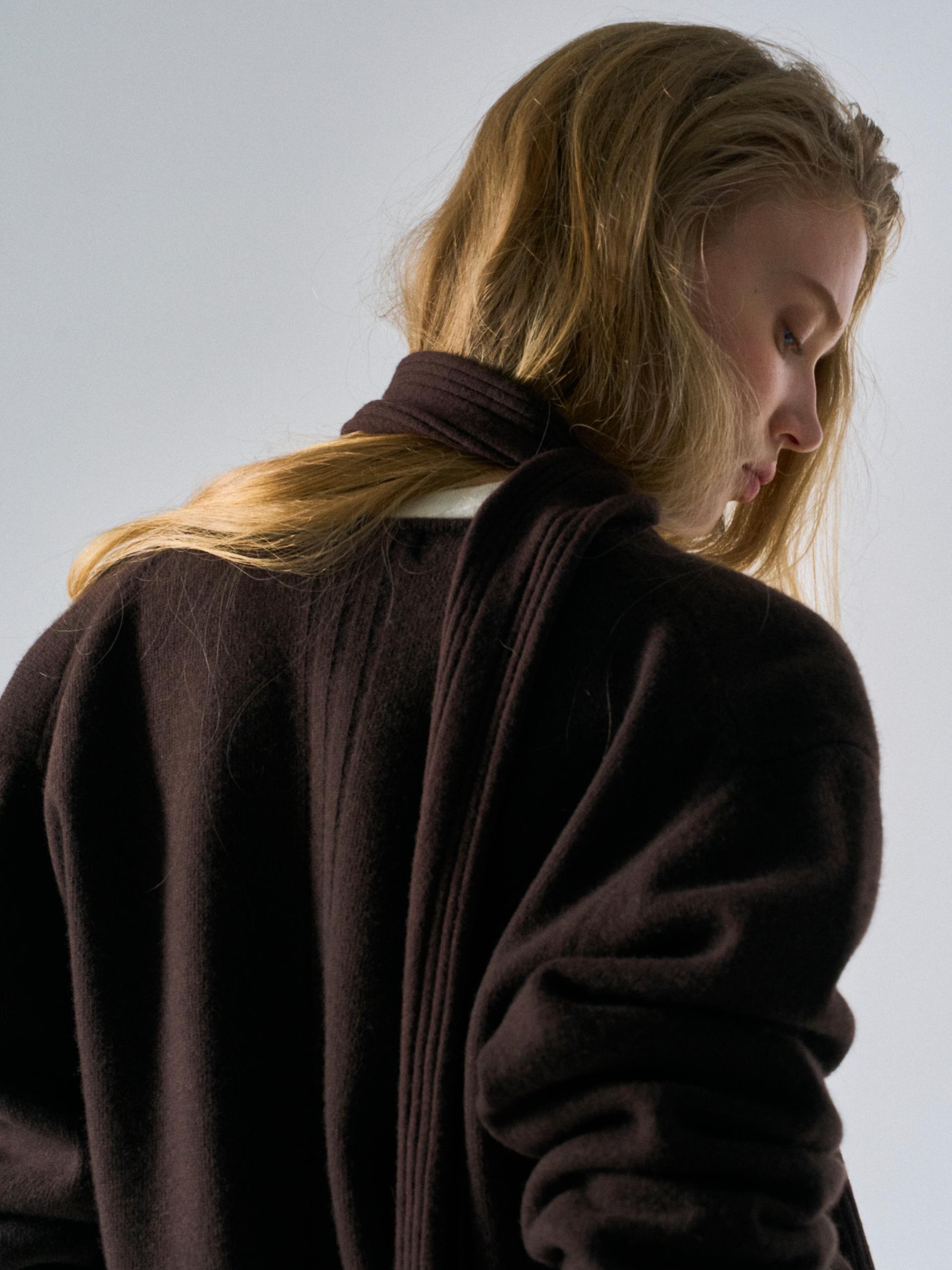 Lou border scarf cardigan taupe