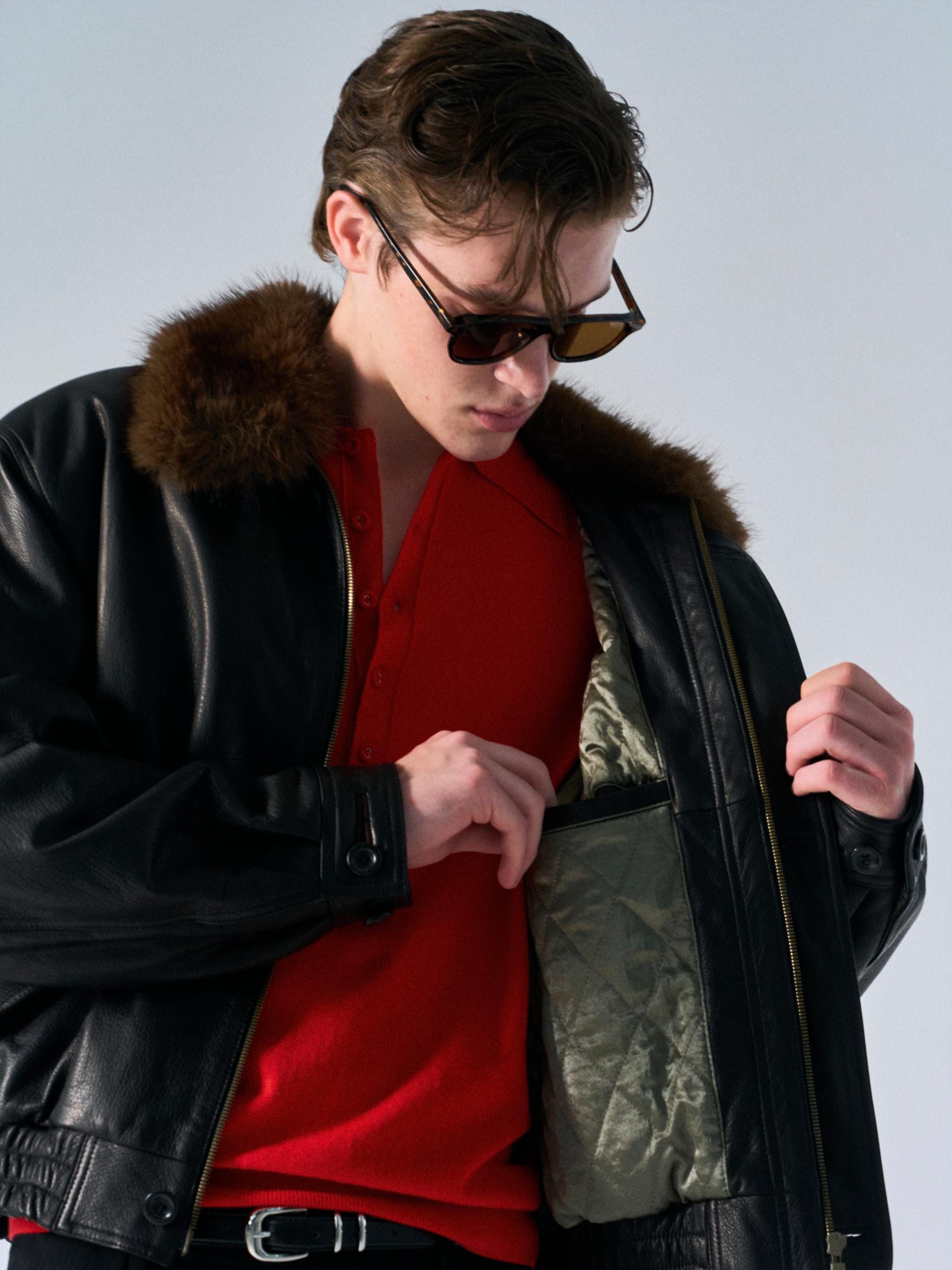 Afton padded leather jacket espresso