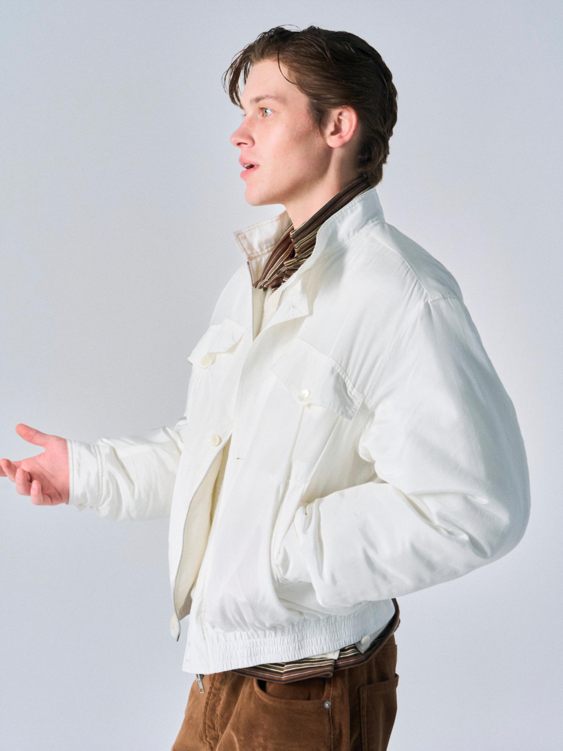 Cedric funnel-neck silk blouson white