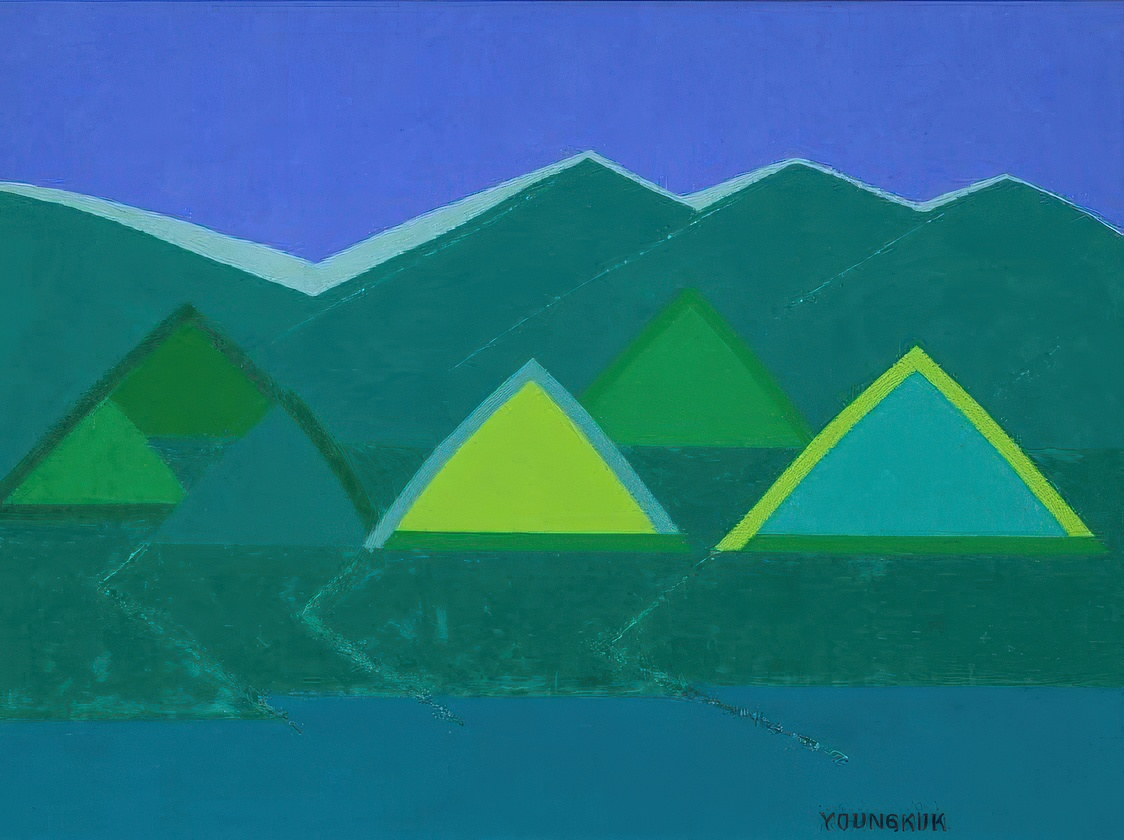 유영국,<산>, 1984, 캔버스에 유화 물 감, 97.5x130cm, 국립현대미술관 이 건희컬렉션.