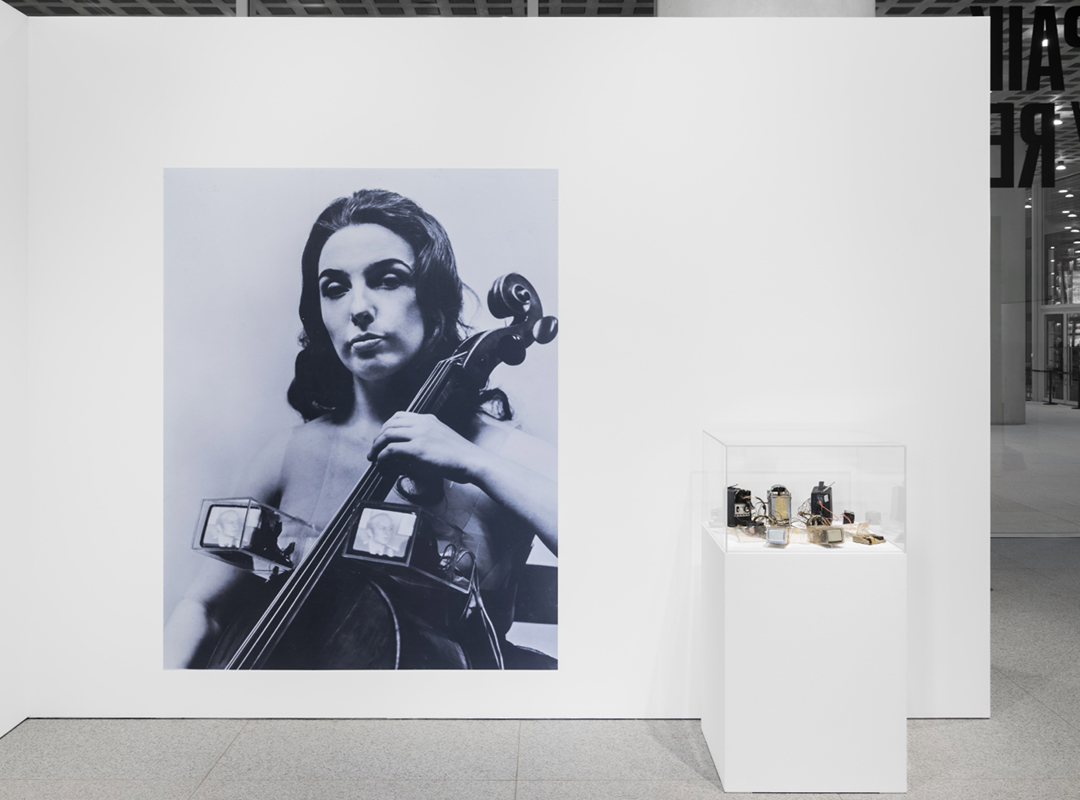 Installation view with Nam June Paik, TV Bra for Living Sculpture (1969)