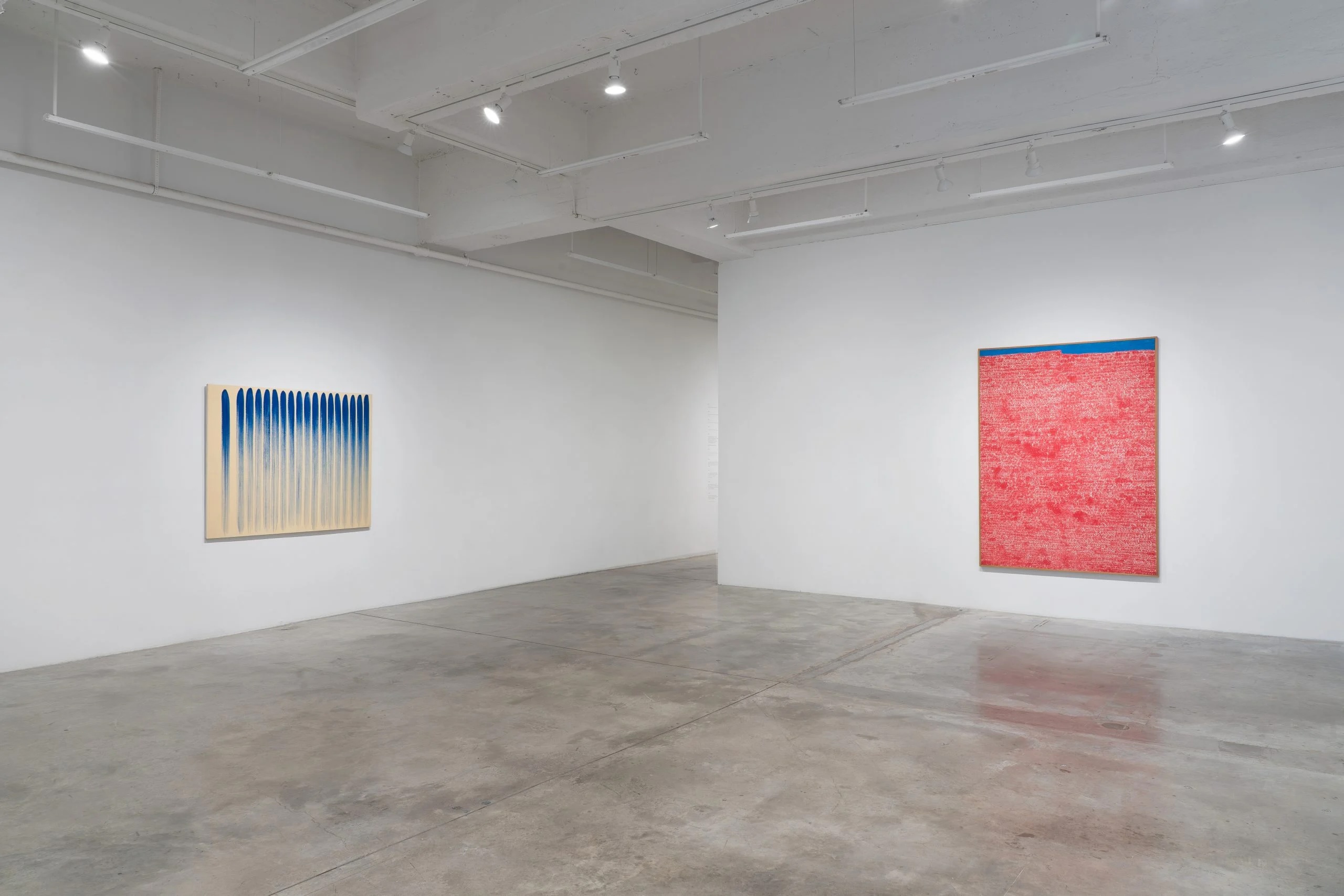 Installation view of “The Making of Modern Korean Art: The Letters of Kim Tschang-Yeul, Kim Whanki, Lee Ufan, and Park Seo-Bo, 1961–1982” at Tina Kim Gallery, New York. The paintings are by Lee Ufan and Kim Whanki. Photo by Hyunjung Rhee. Courtesy of Tina Kim Gallery.