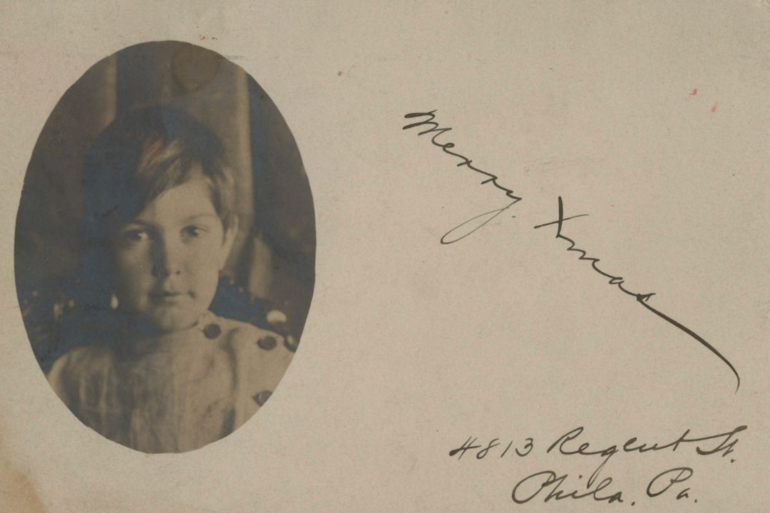 Photographic postcard of Calder, sent to his parents in Oracle, Arizona, for Christmas 1905 Calder Foundation, New York