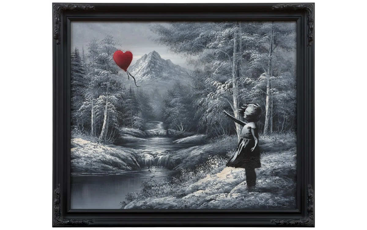 Banksy, Girl and Balloon on Found Landscape (2012). Photo courtesy of Fair Warning.