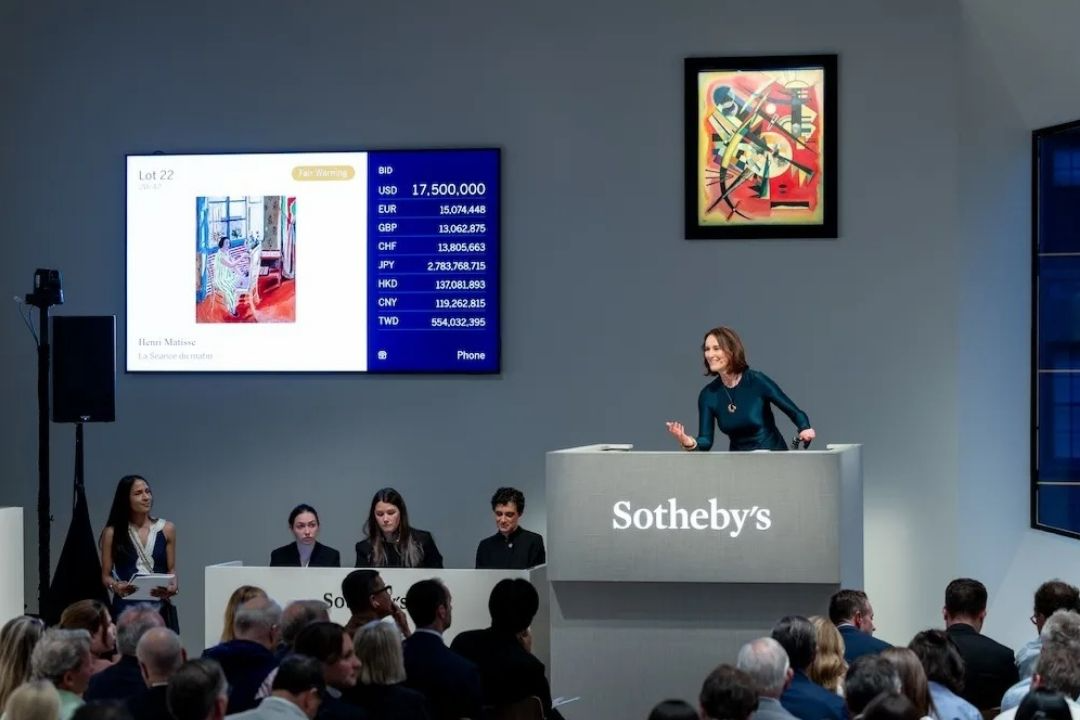 Auctioneer Helena Newman in action during Sotheby's Modern Evening Sale. Julian Cassady