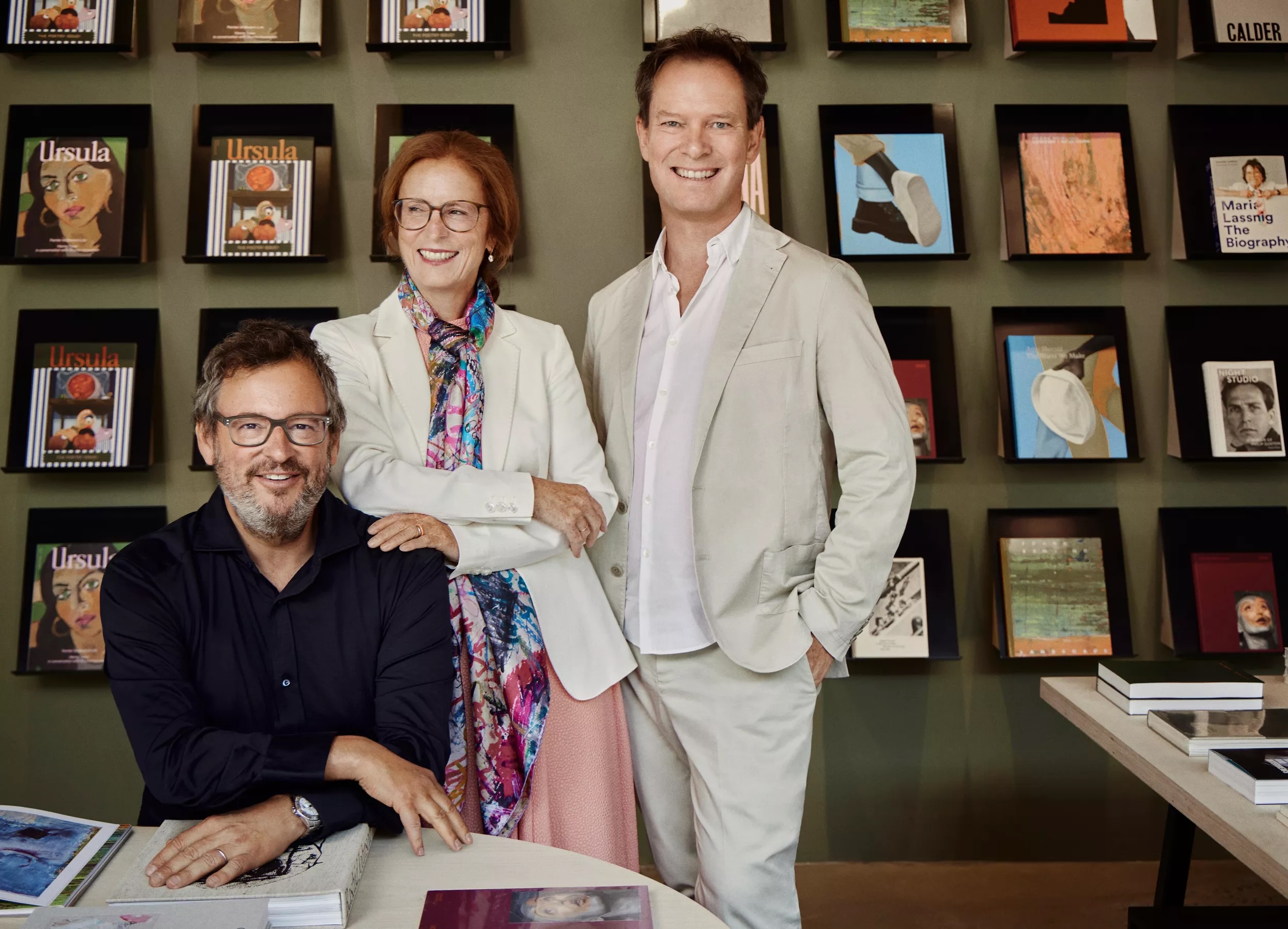 Iwan Wirth, Manuela Wirth and Marc Payot, Presidents, Hauser & Wirth. Courtesy Hauser & Wirth. Photo: David Needleman / AUGUST