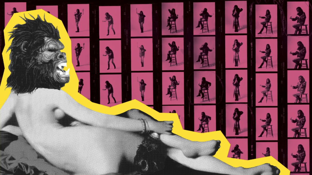 Overleaf, foreground: Do Women Have To Be Naked To Get Into The Met Museum? (detail), 1989, Offset print; background: Contact Sheets (details), ca. 1987, Gelatin silver prints. Guerrilla Girls (American, active since 1985). Getty Research Institute, 2008.M.14. Courtesy Guerrilla Girls. © Guerrilla Girls. Design © 2025 J. Paul Getty Trust