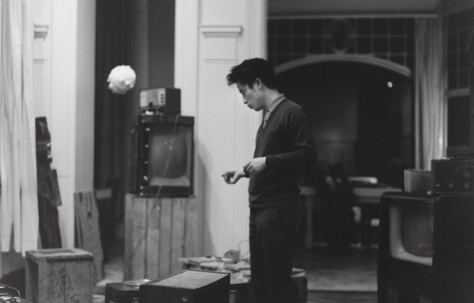 George Maciunas, Nam June Paik Nam June Paik at his Exposition of Music – Electronic Television, Galerie Parnass, Wuppertal, March 11-20, 1963