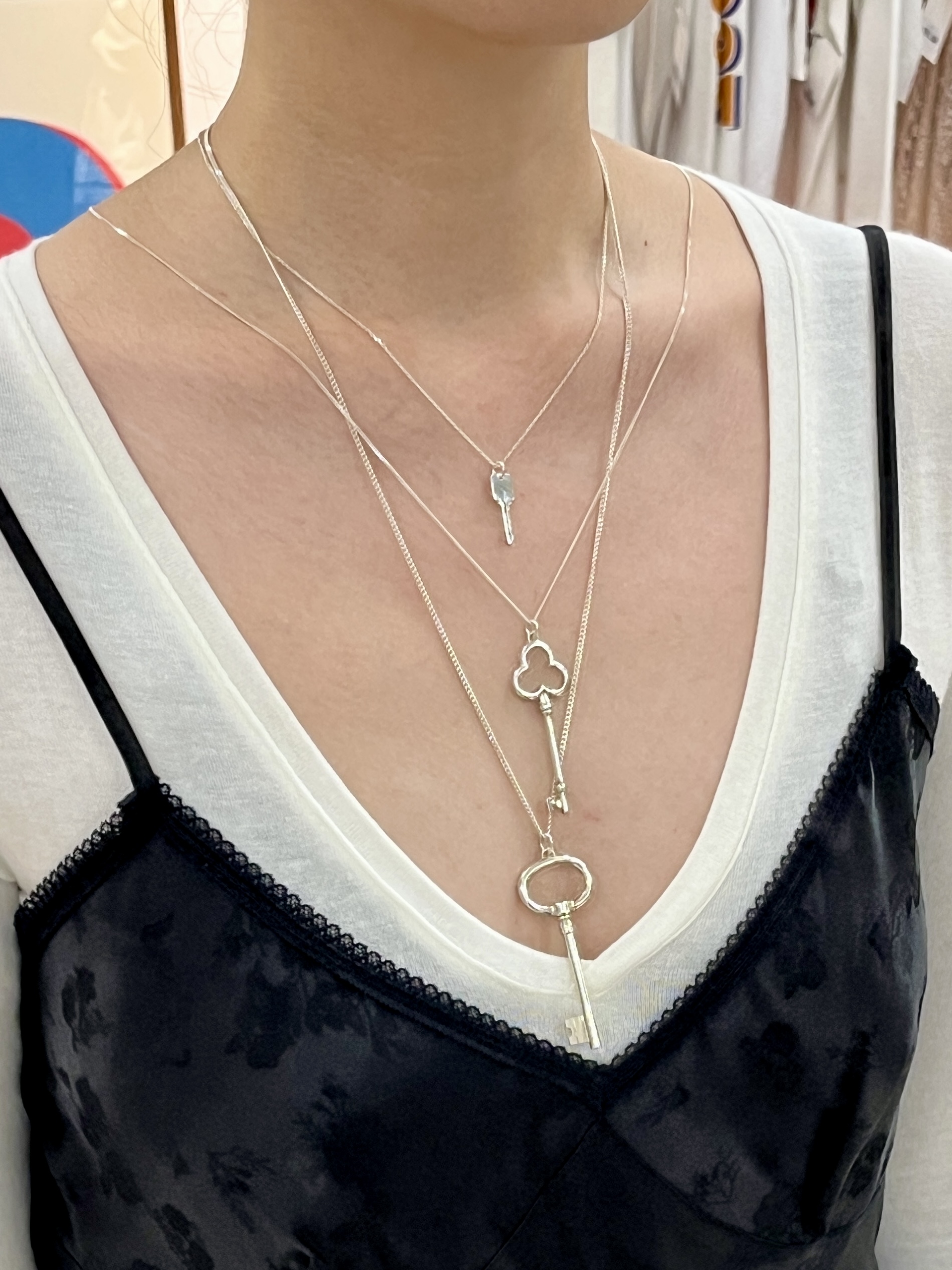 Sterling Silver Clover Key Necklace