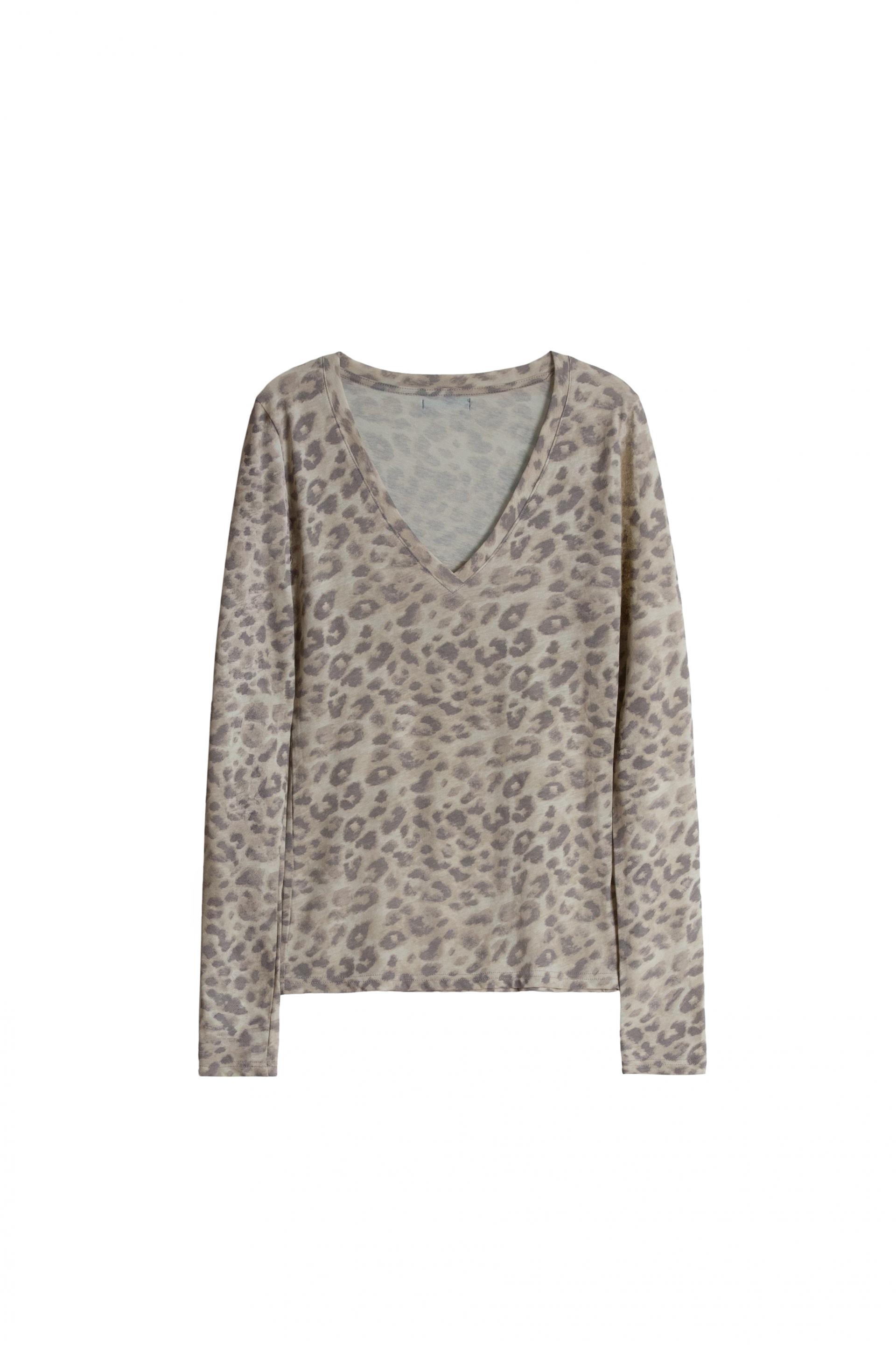 Deep V L/S T-shirts [Leopard]