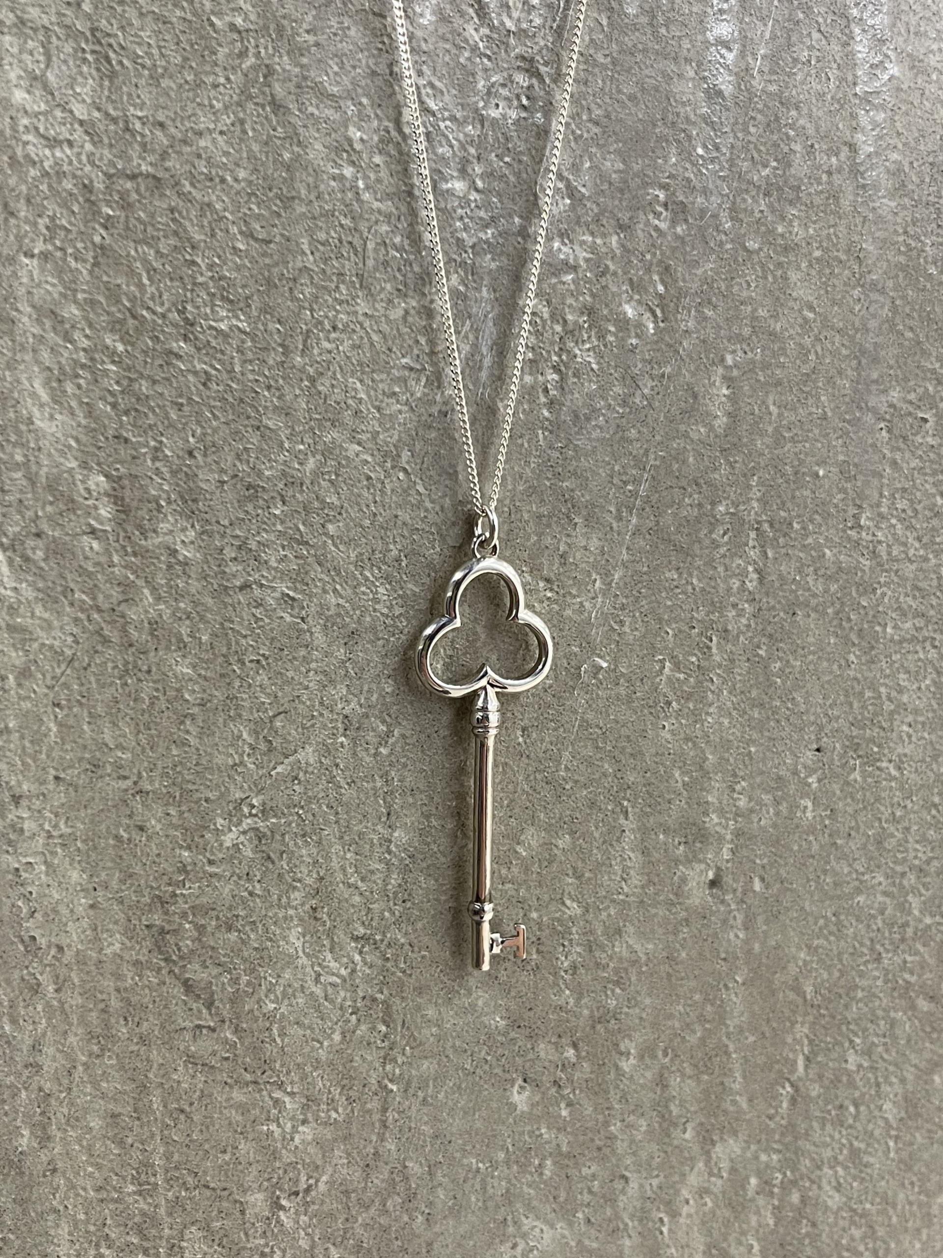 Sterling Silver Clover Key Necklace