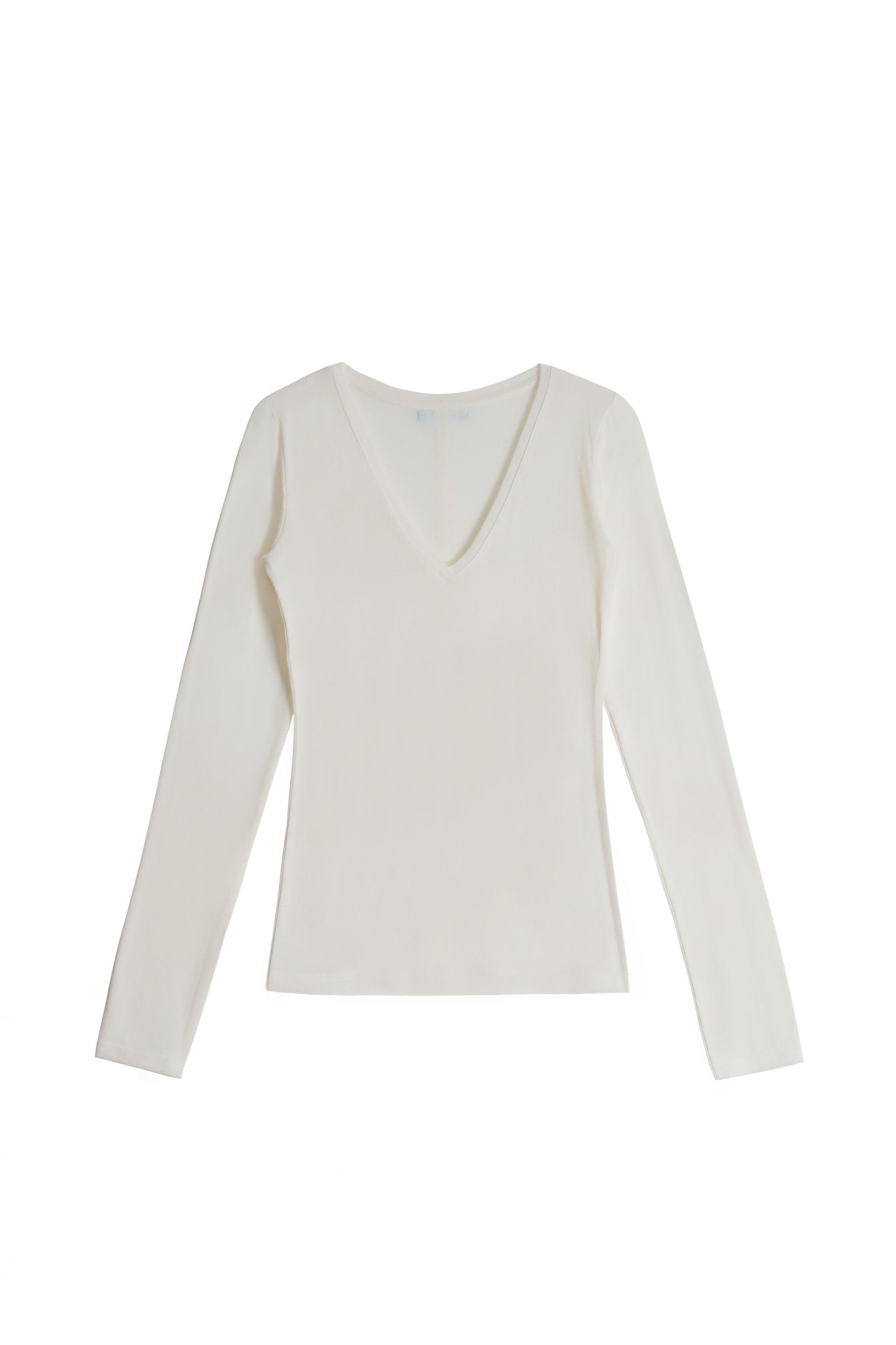 Deep V L/S T-shirts [Ivory]