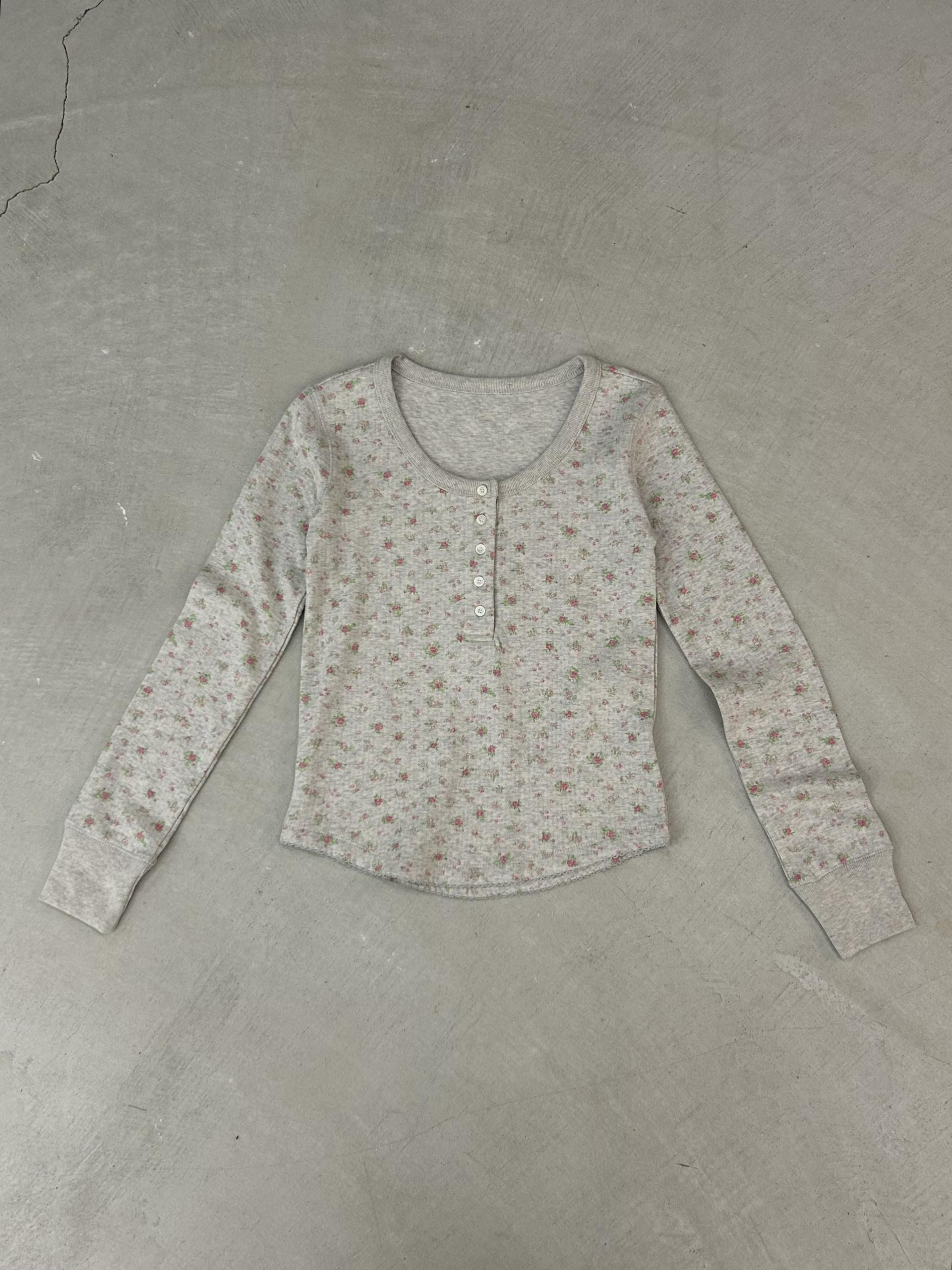 Pointelle Henley-neck T-shirts [Melange Gray]10월 15일 발송