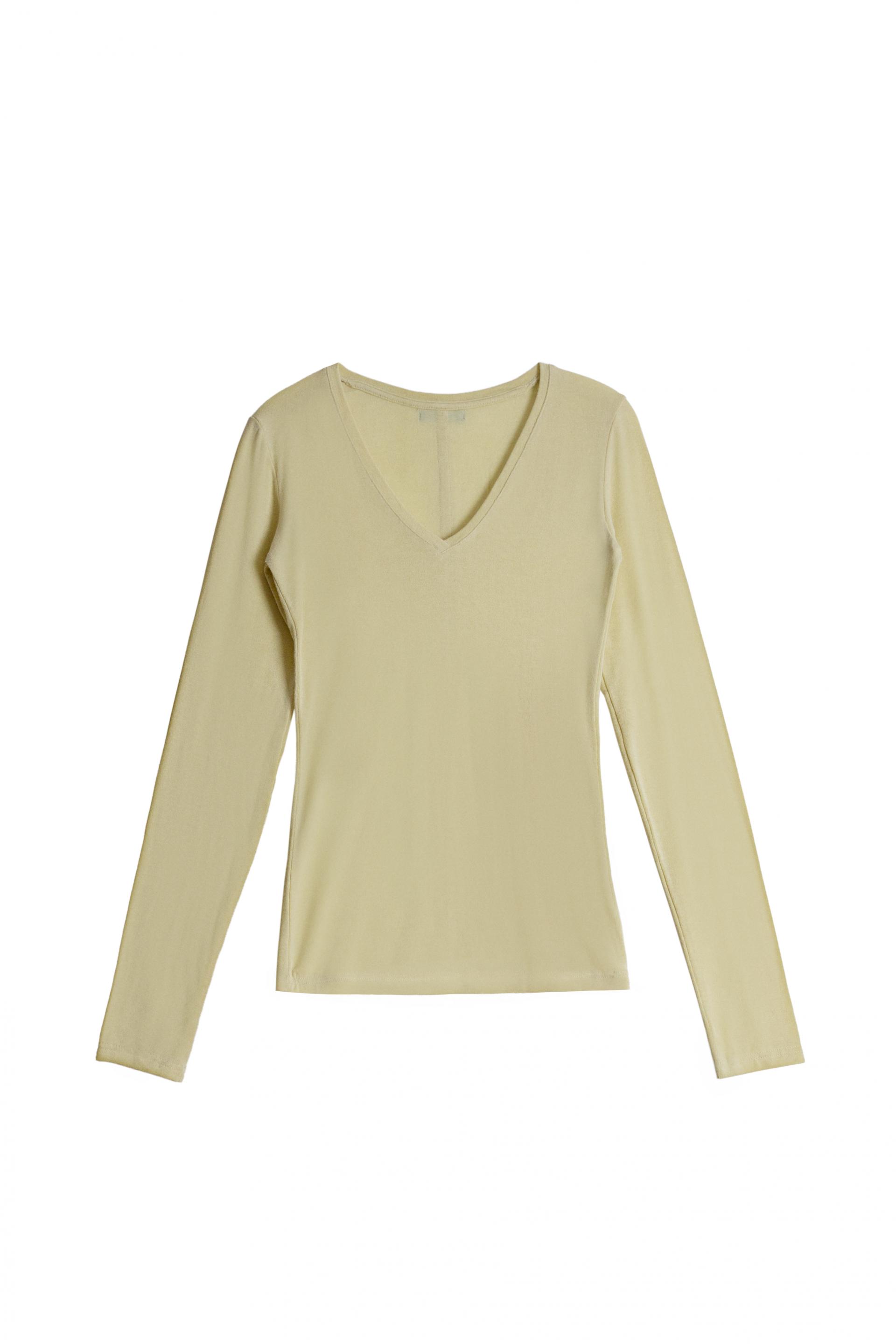 Deep V L/S T-shirts [Yellow]