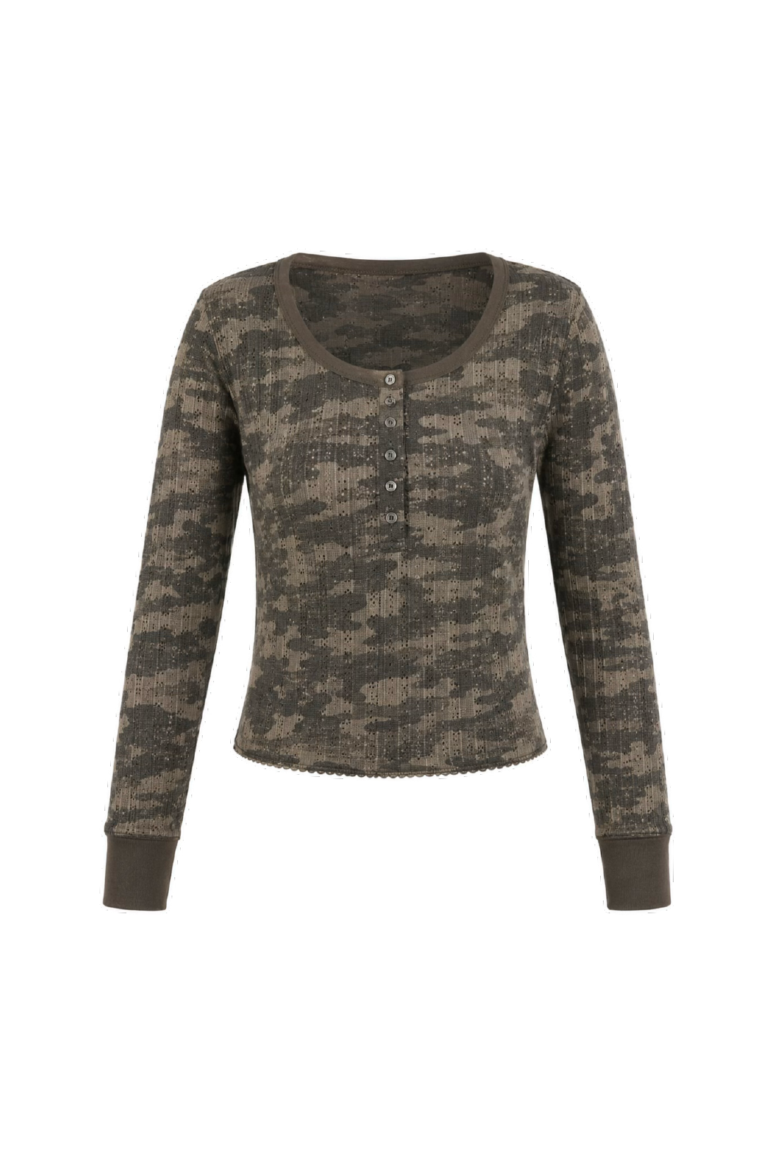 Pointelle Henley-neck T-shirts [Camouflage]