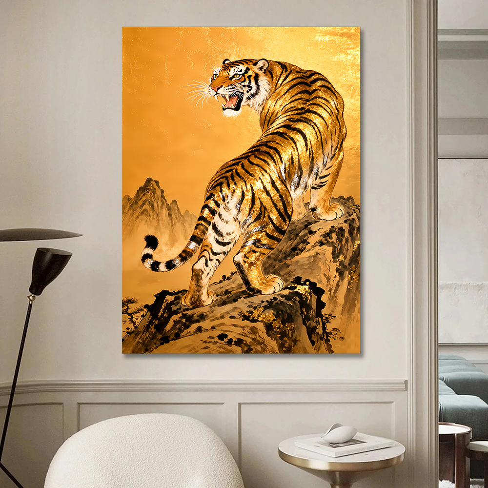재물운 황금 호랑이 캔버스 액자 거실 현관 사무실 액막이 풍수 인테리어 그림