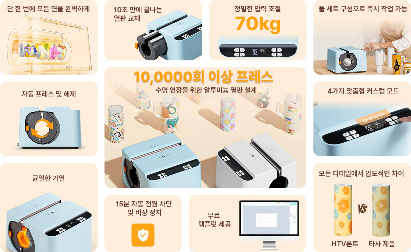 HTV론트 A200 자동 텀블러 열프레스기 머그컵 열프레스 40 온스 1.2리터 1만회 프레스 내구성