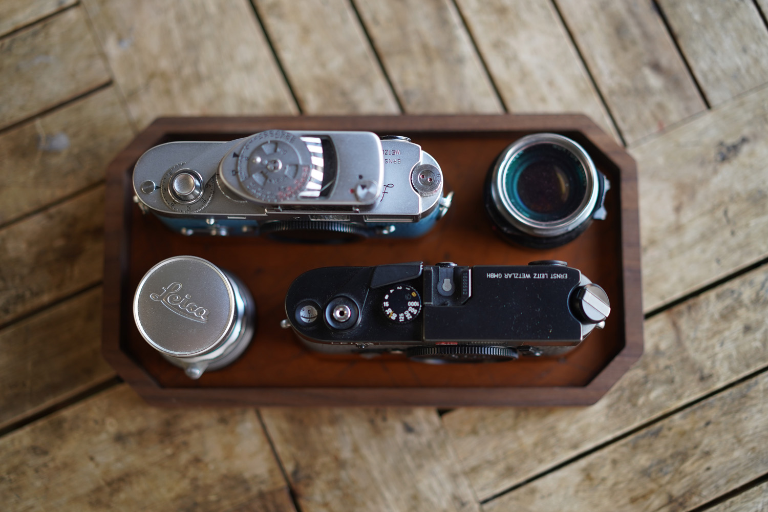 Leather Inlay Organize Walnut Tray