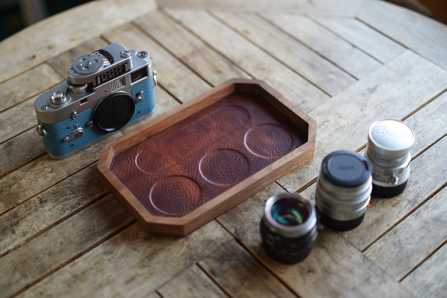 Leather Inlay Organize Walnut Tray