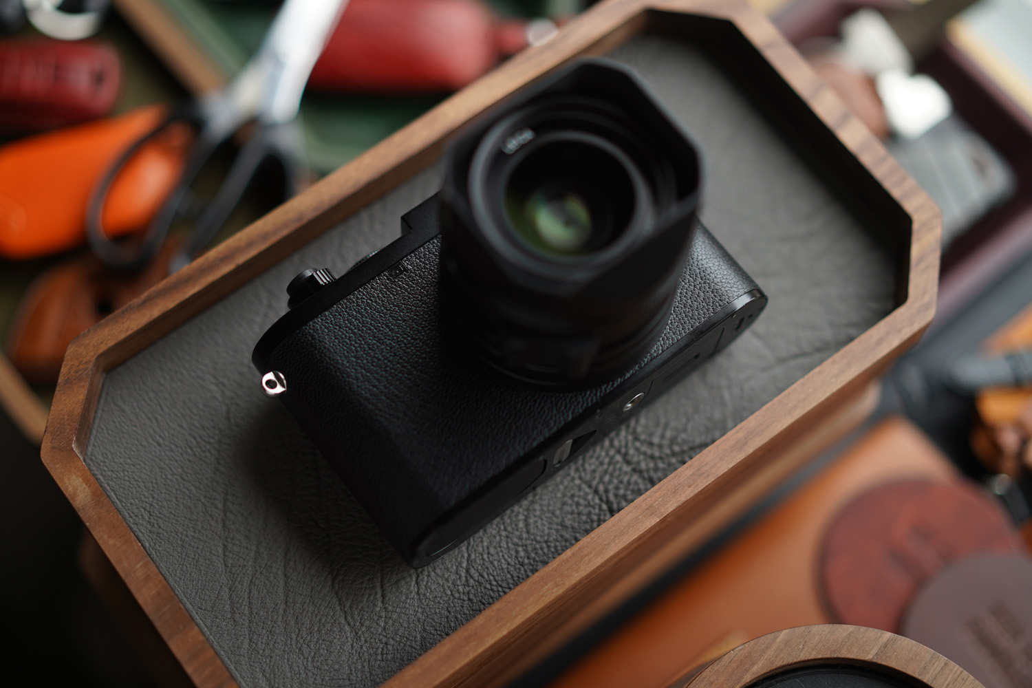 Leather Inlay Walnut Tray