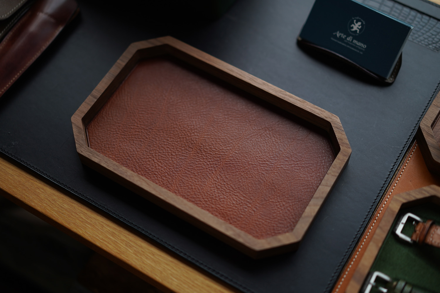 Leather Inlay Walnut Tray