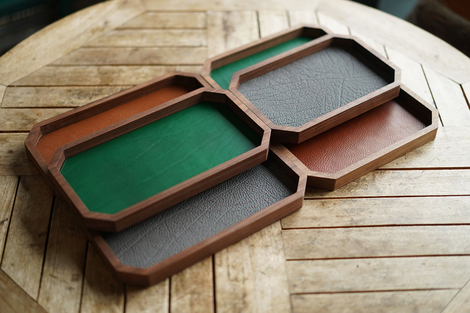 Leather Inlay Walnut Tray