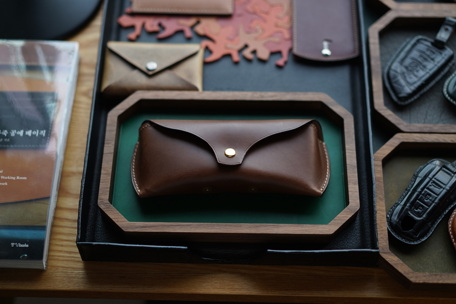 Leather Inlay Walnut Tray