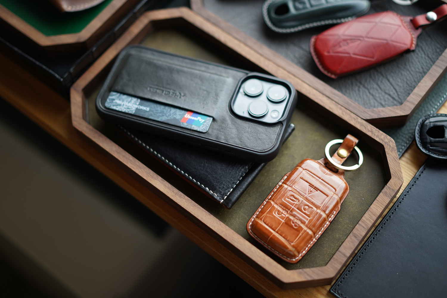 Leather Inlay Walnut Tray