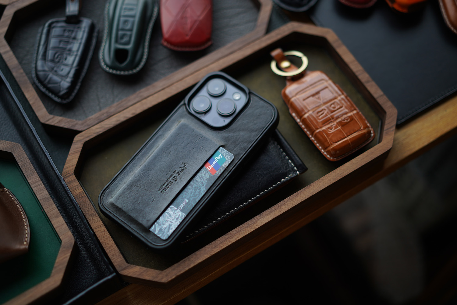Leather Inlay Walnut Tray