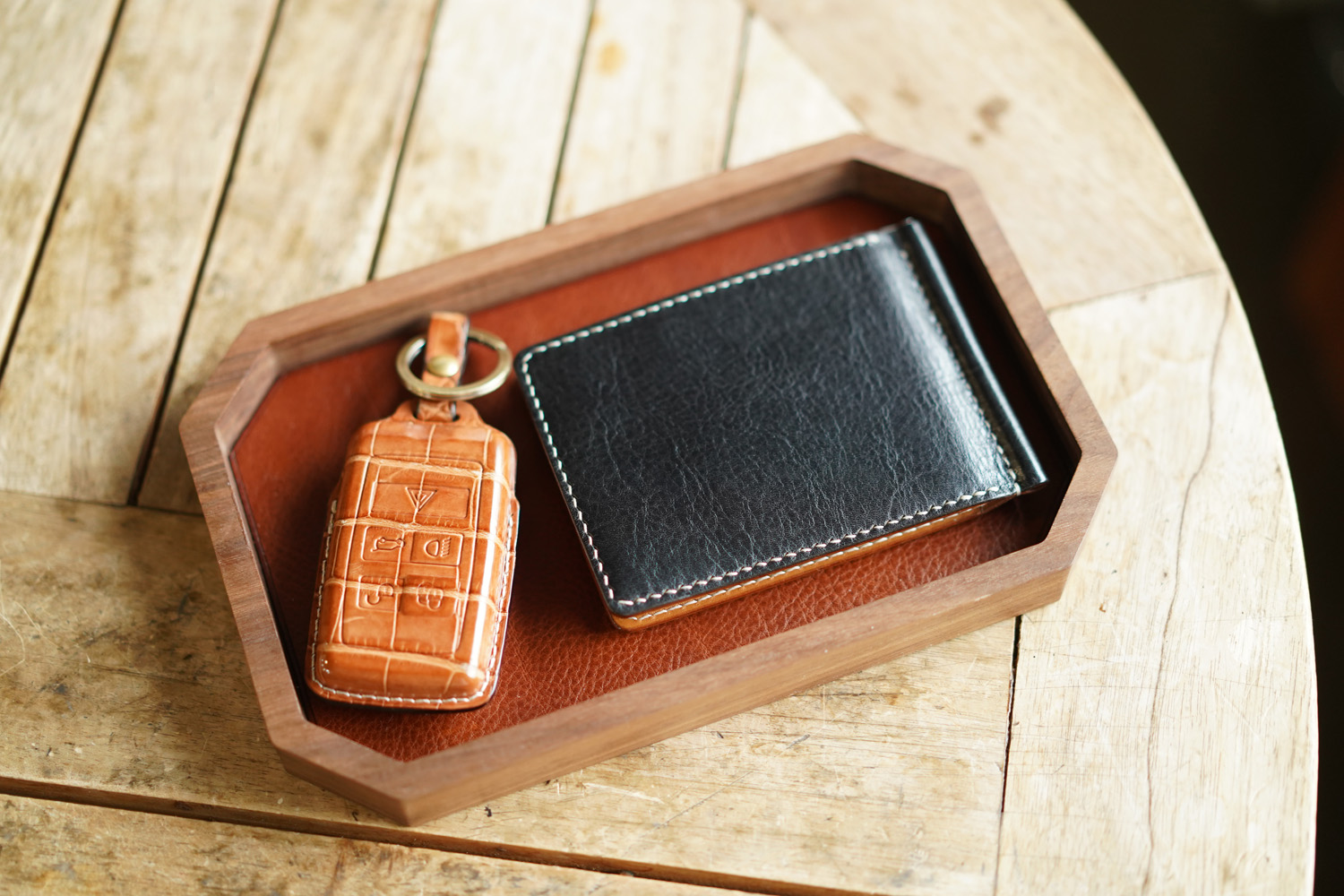 Leather Inlay Walnut Tray