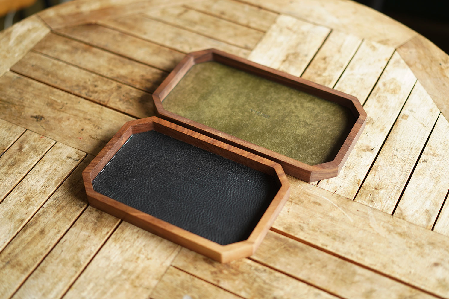 Leather Inlay Walnut Tray