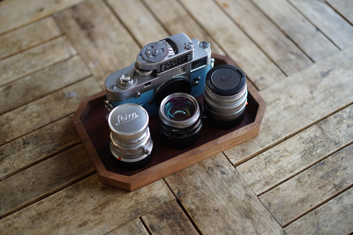 Leather Inlay Organize Walnut Tray