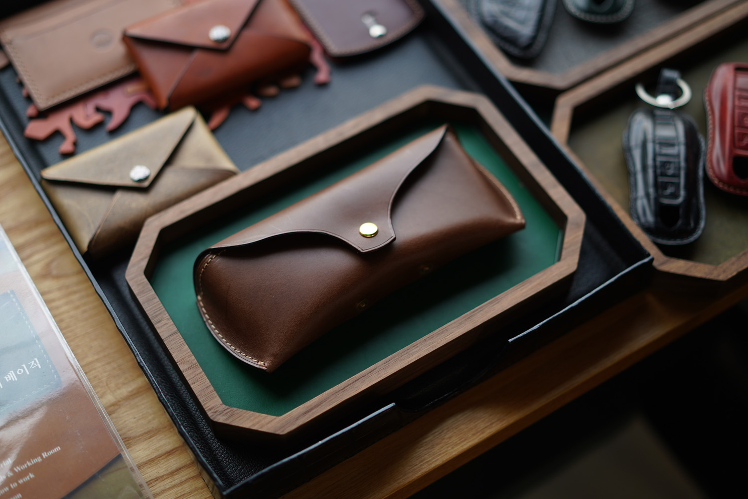 Leather Inlay Walnut Tray