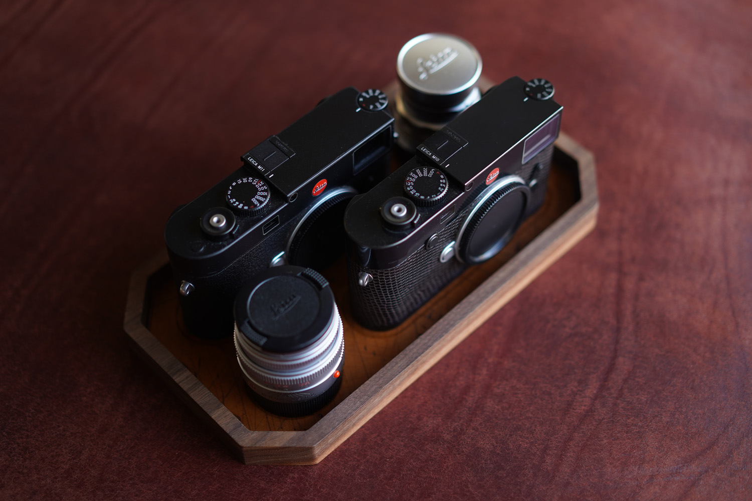 Leather Inlay Organize Walnut Tray