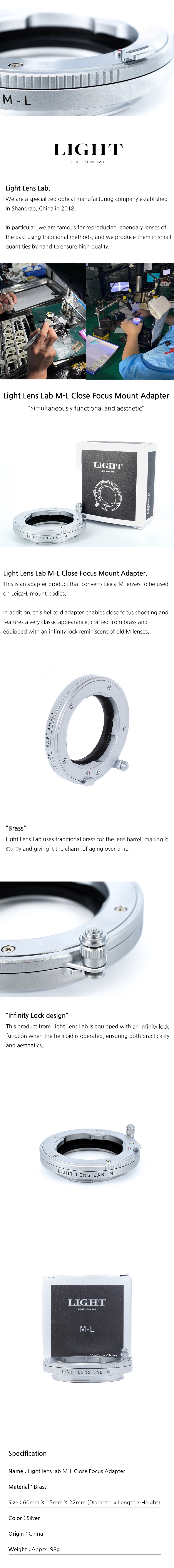 Light Lens Lab M to L Adapter with Close Focus Helicoid