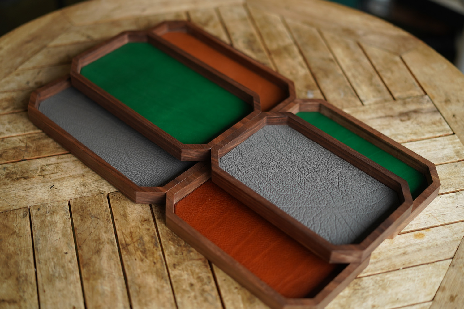 Leather Inlay Walnut Tray
